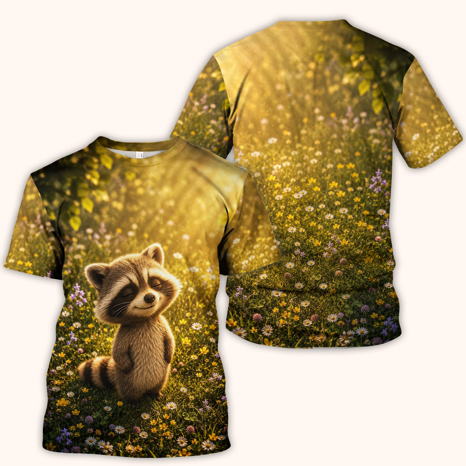 Smiling Raccoon Meadow Flower Pattern Scrub Top, Comfortable Scrubs for Nurses
