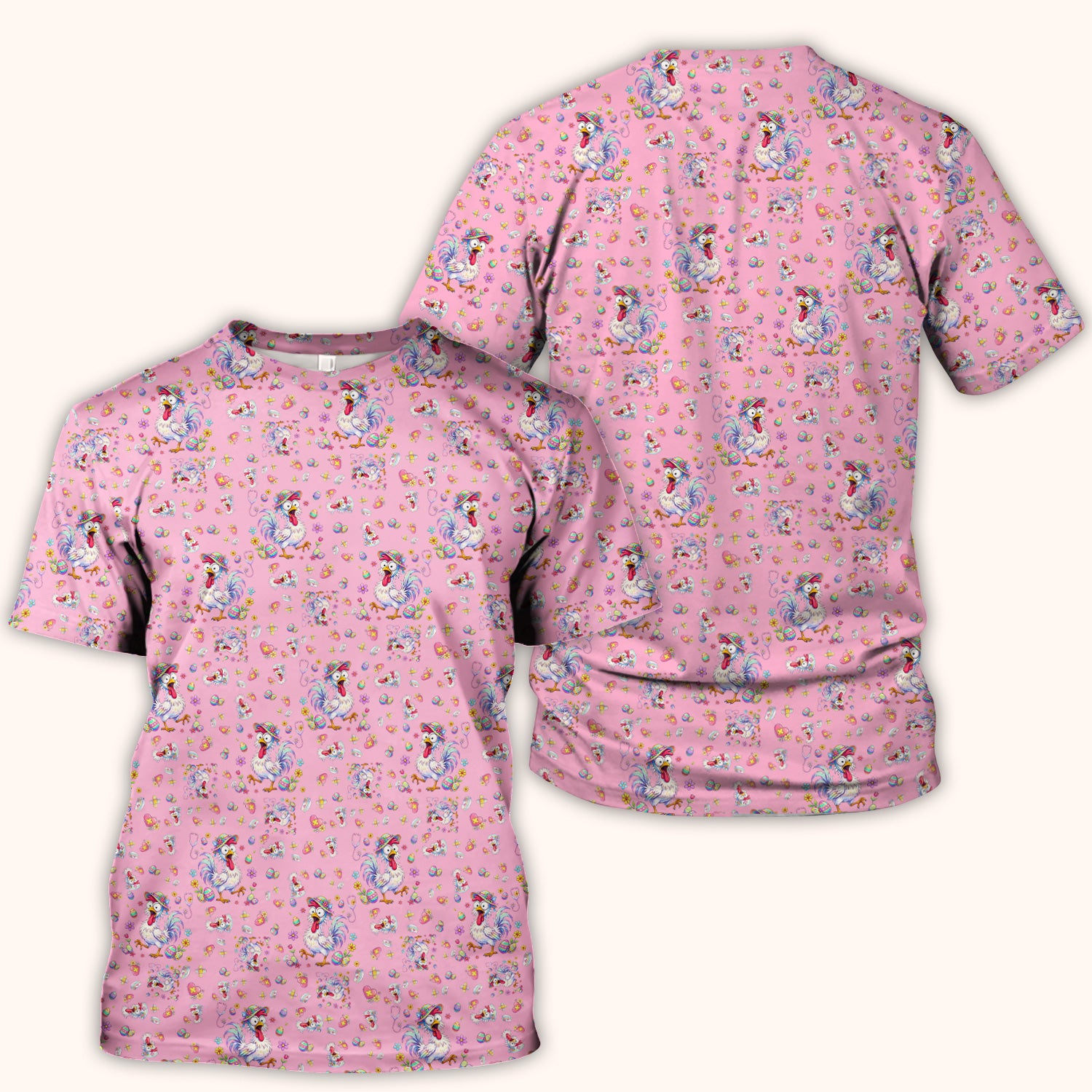 Funny Easter Nurse Chicken Pattern Scrub Top, Comfortable Scrubs for Nurses