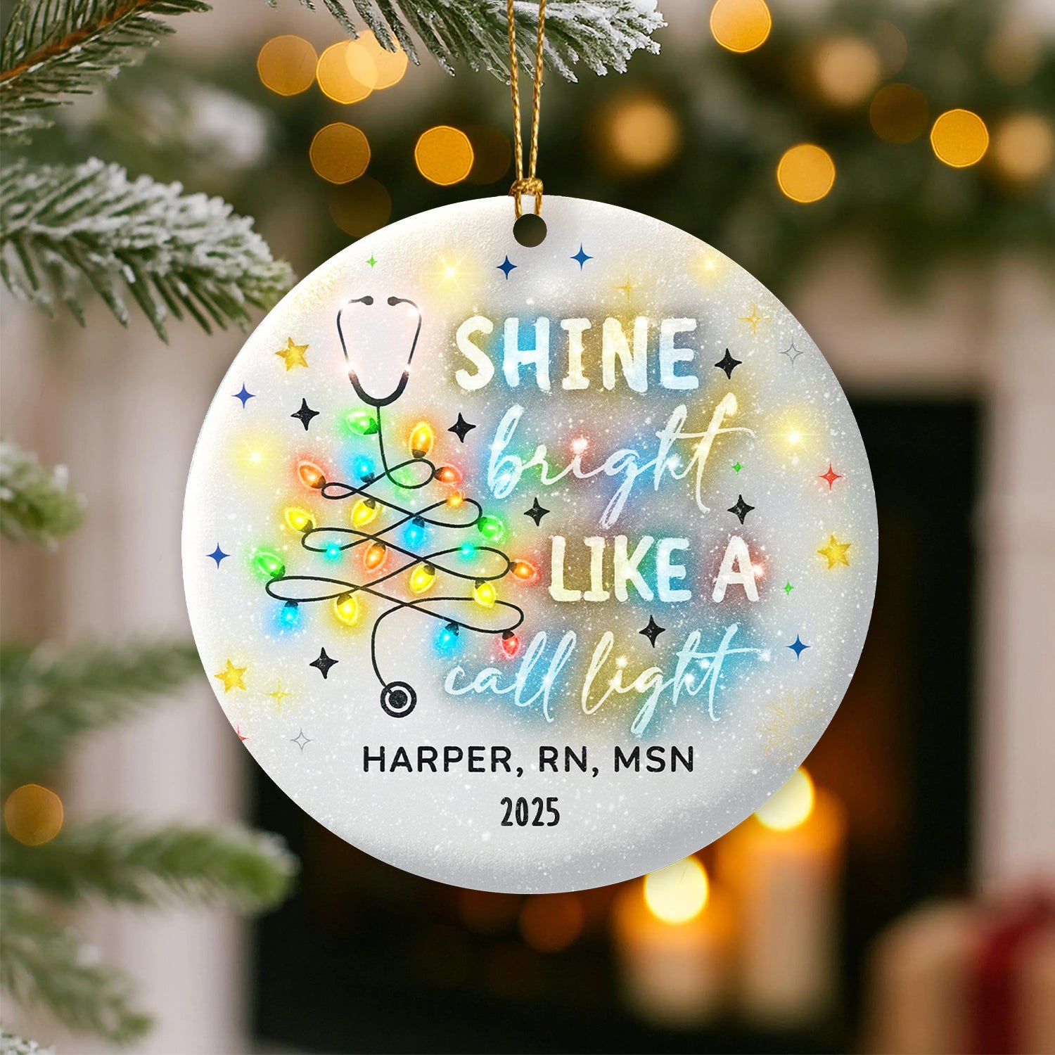 Personalized Nurse Christmas Ornament 2025, Shine Bright Like A Call Light Tree Decoration, RN MSN Gift