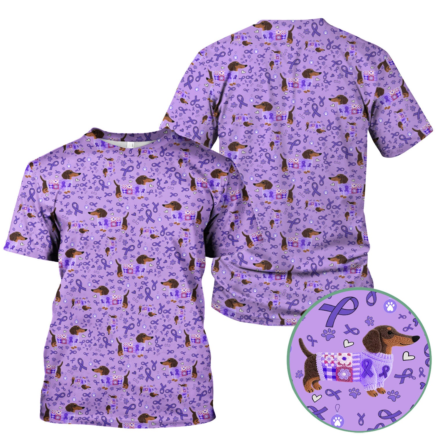 Wiener Dog Purple Ribbon Cancer Awareness Scrub - Breathable Fabrics Nursing Uniform - Comfortable Scrubs for Nurses