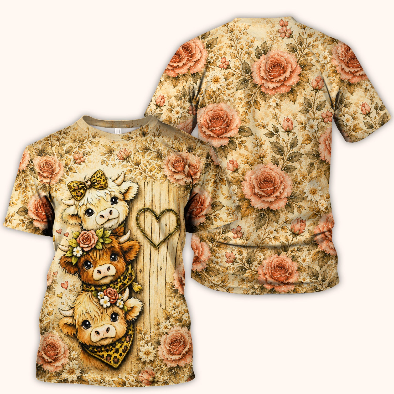 Highland Cow with Floral Farmhouse Scrub Top, Comfortable Scrubs for Nurses