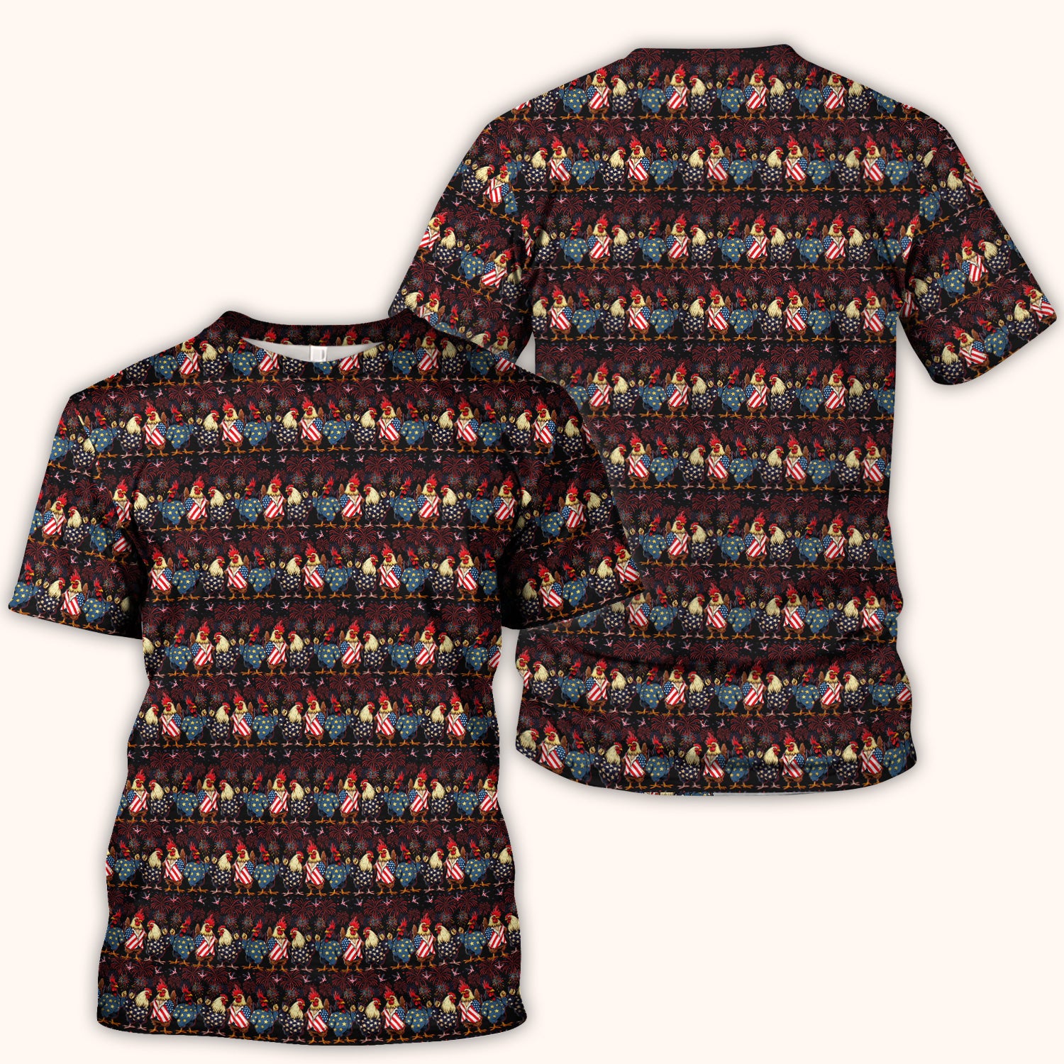 Patriotic Rooster Fireworks Pattern Scrub Top, Comfortable Scrubs for Nurses