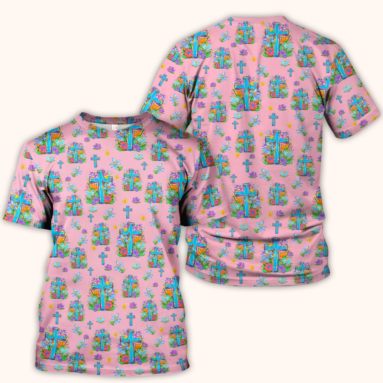 Christian Floral Cross Spring Pattern Scrub Top, Comfortable Scrubs for Nurses