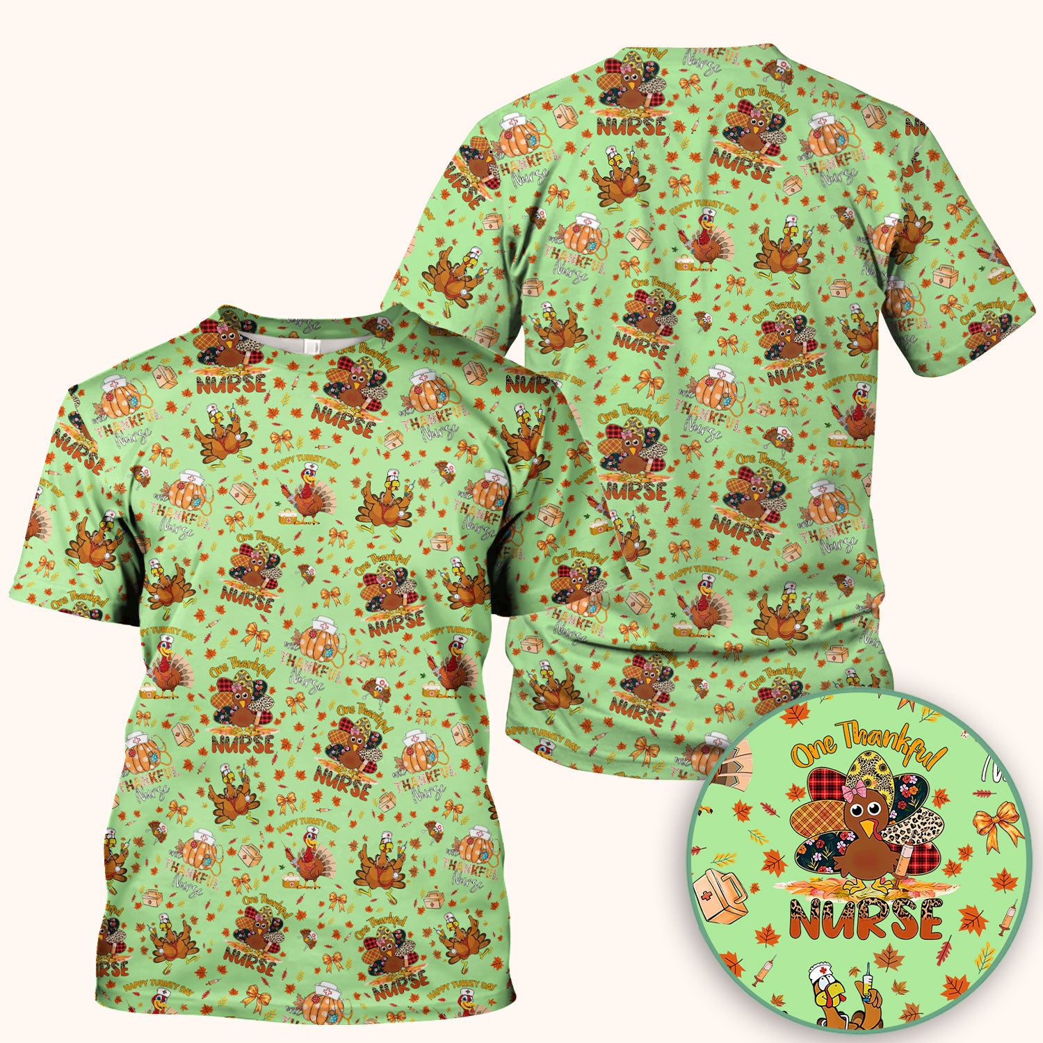 Thanksgiving Nurse Fall Scrub Top for Women - Cute Turkey and Pumpkin Shirt - Autumn Medical Shirt Gift for RN CNA LPN Doctor