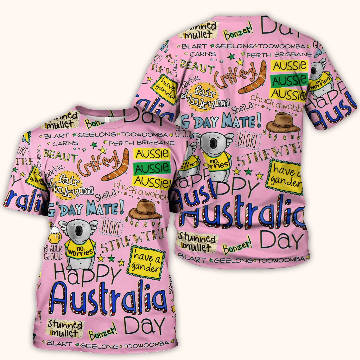 Cute Cartoon Koala Australia Pattern Scrub Top, Breathable Fabrics Nursing Uniform