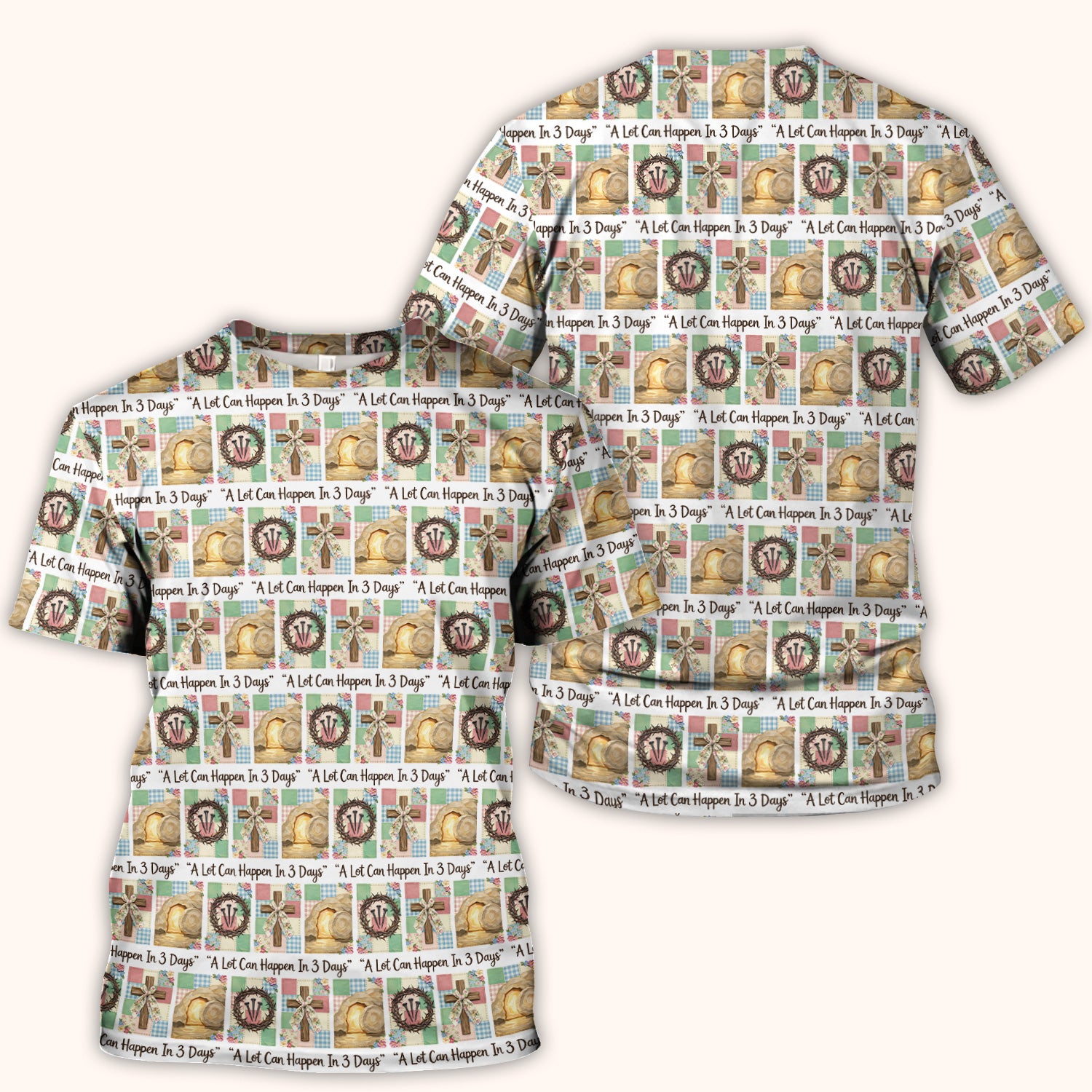 Christian Easter Cross Print Scrub Top, Breathable Fabrics Nursing Uniform