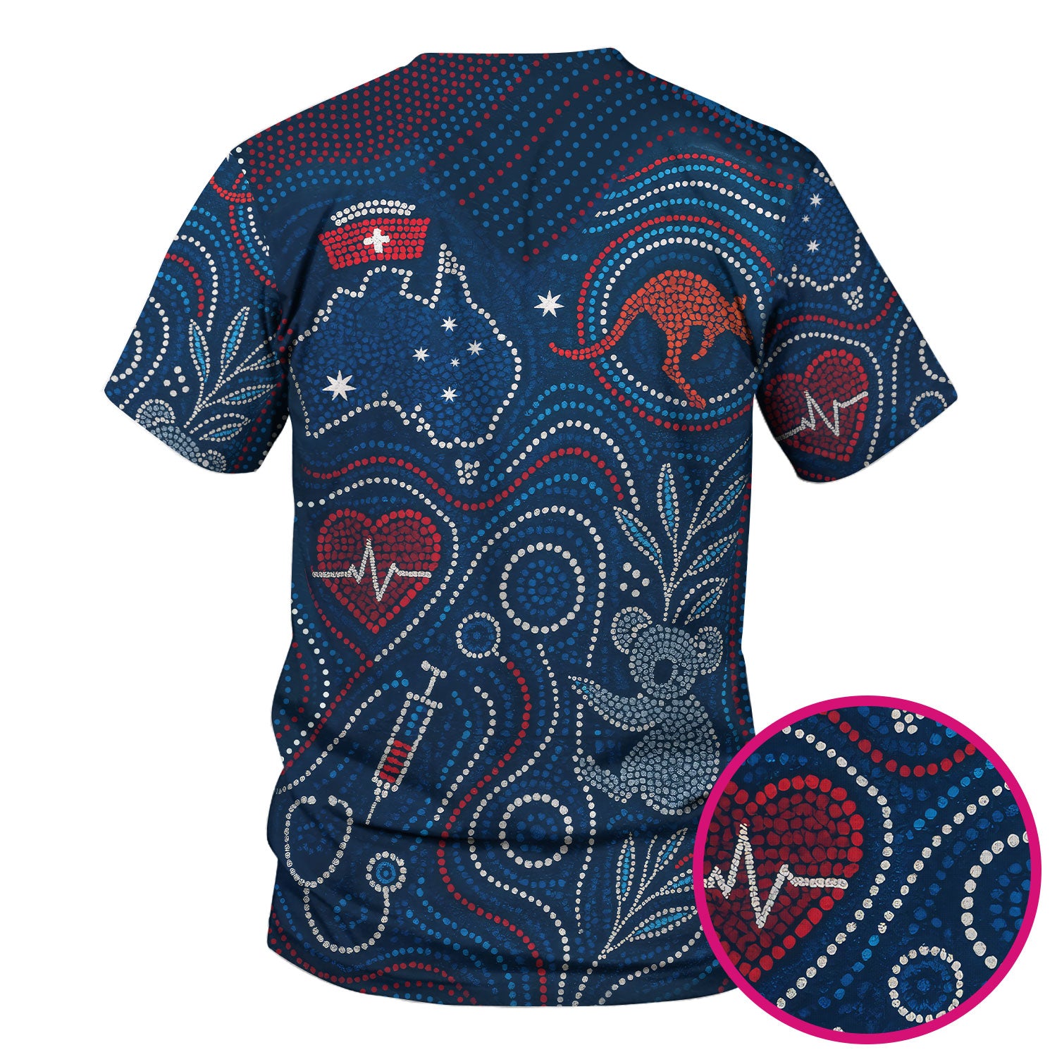 Aboriginal Dot Art Nurse Scrub Top, Australian Kangaroo With Koala Pattern Shirt,  Breathable Fabrics Nursing Uniform