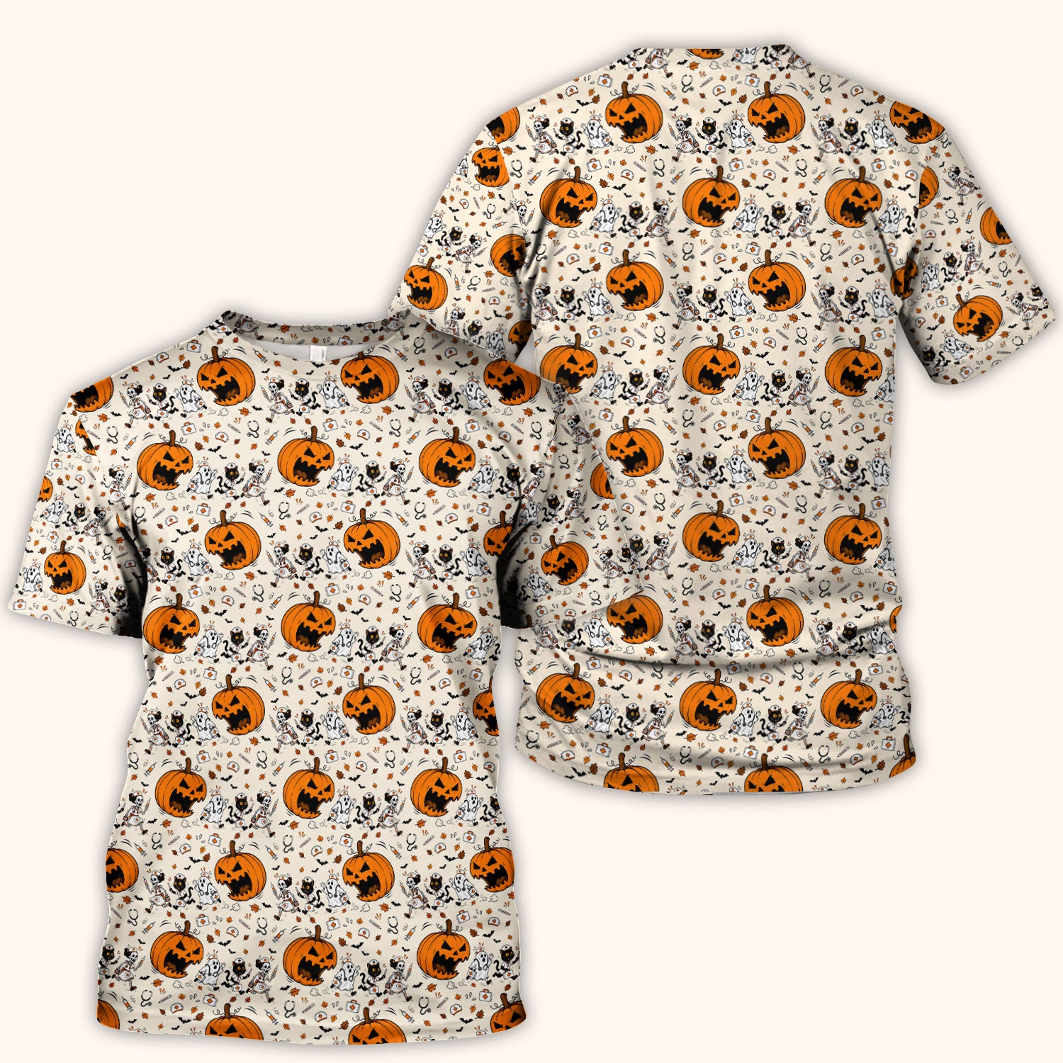 Funny Halloween Pumpkin Chasing Nurses Scrub Top, Comfortable Scrubs for Nurses