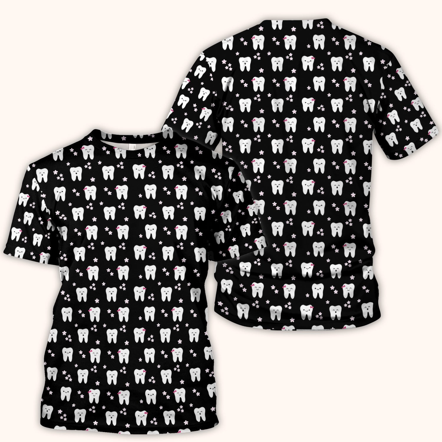 Cute Smiling Tooth And Flowers Scrub Top, Comfortable Scrubs for Nurses