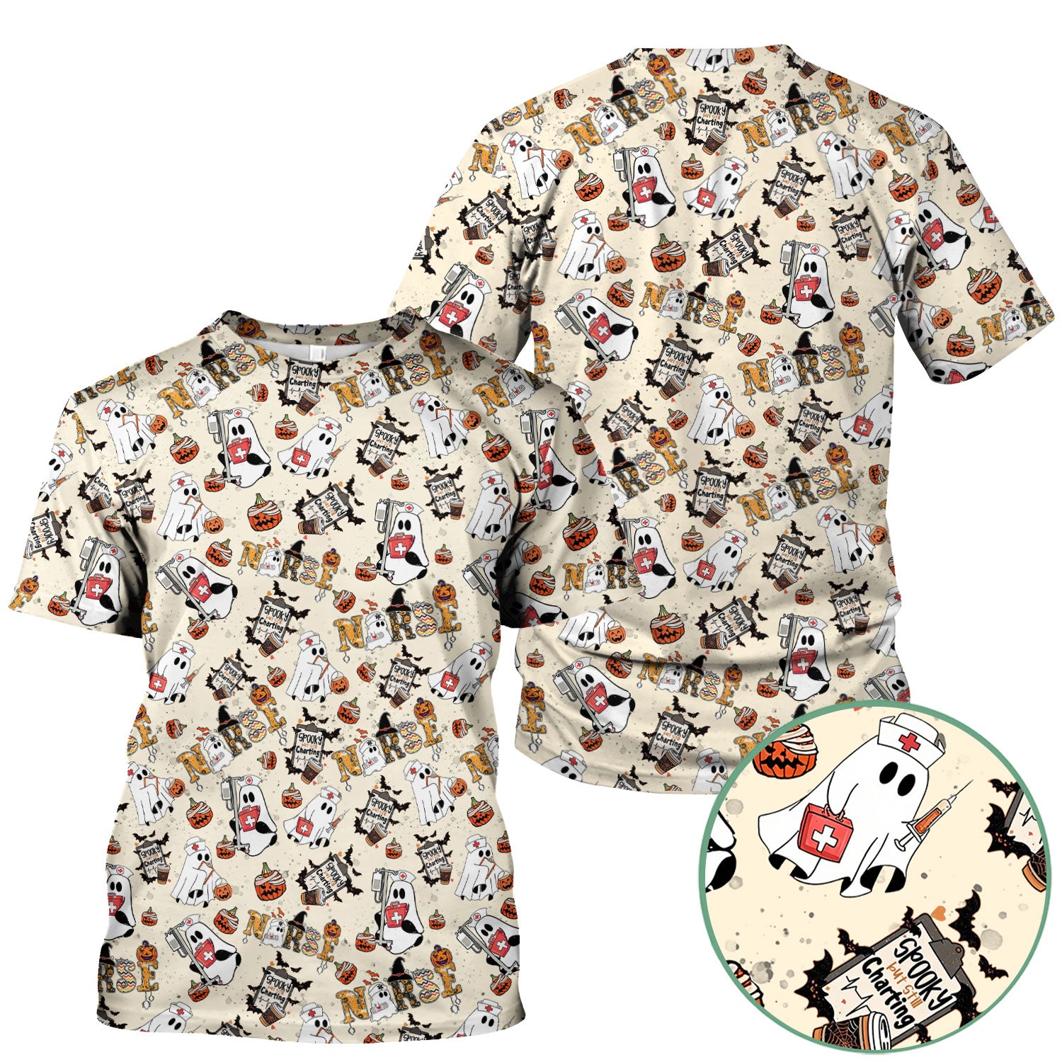 Halloween Scrub Top - Spooky But Still Charting - Funny Scrubs for Nurses - Horror Pumpkin Nursing Uniform