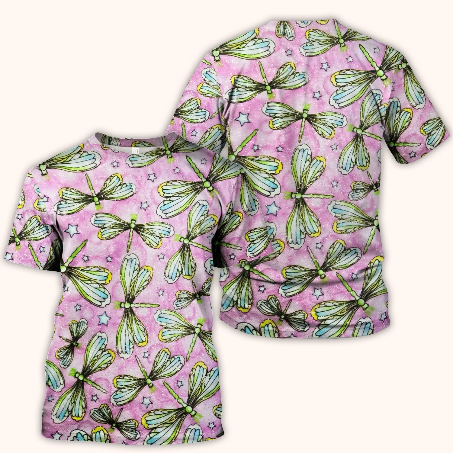 Dragonfly On Pink Starry Background Scrub Top, Comfortable Scrubs for Nurses