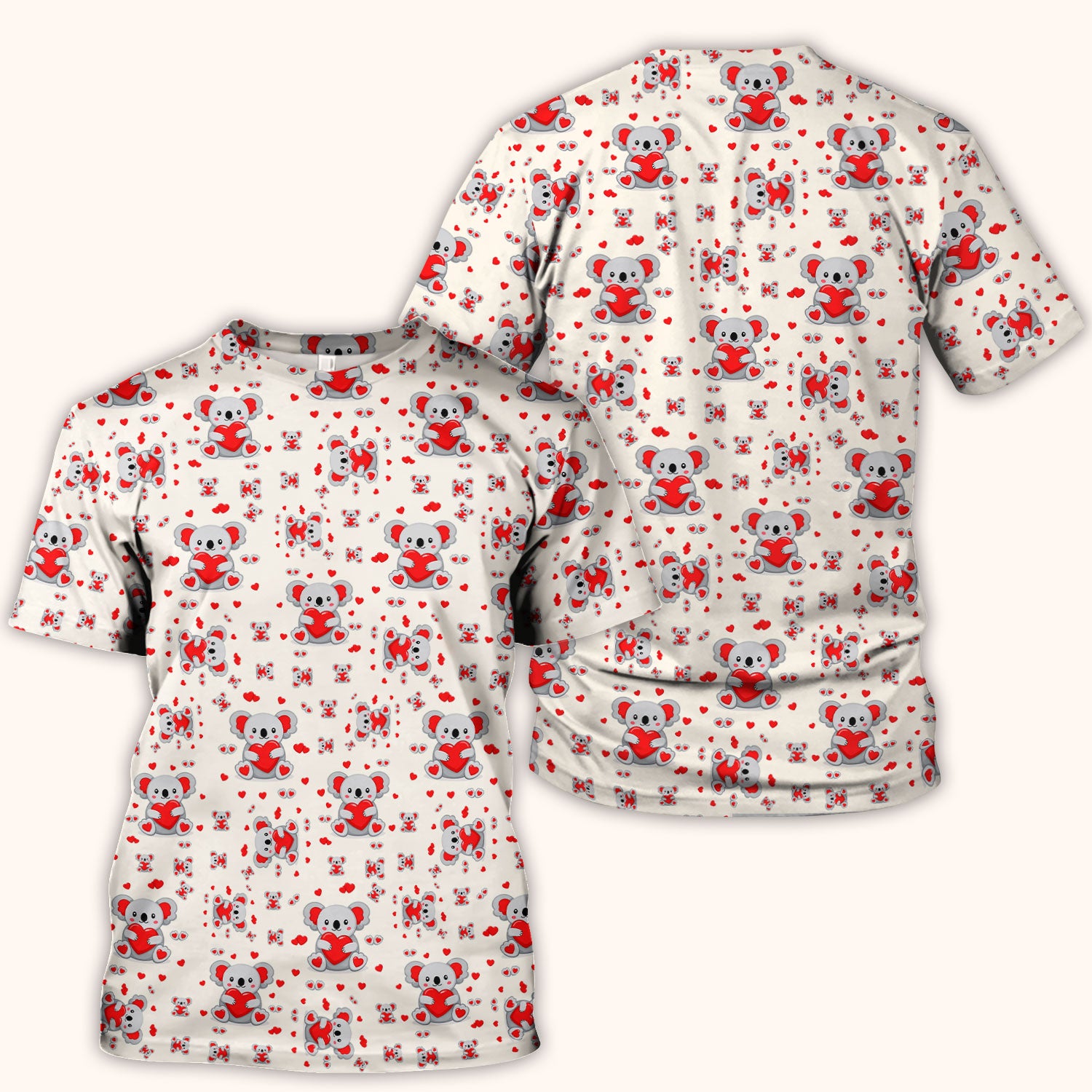 Valentine Cute Koala Heart Pattern Nurse Shirt, Comfortable Scrubs for Nurses