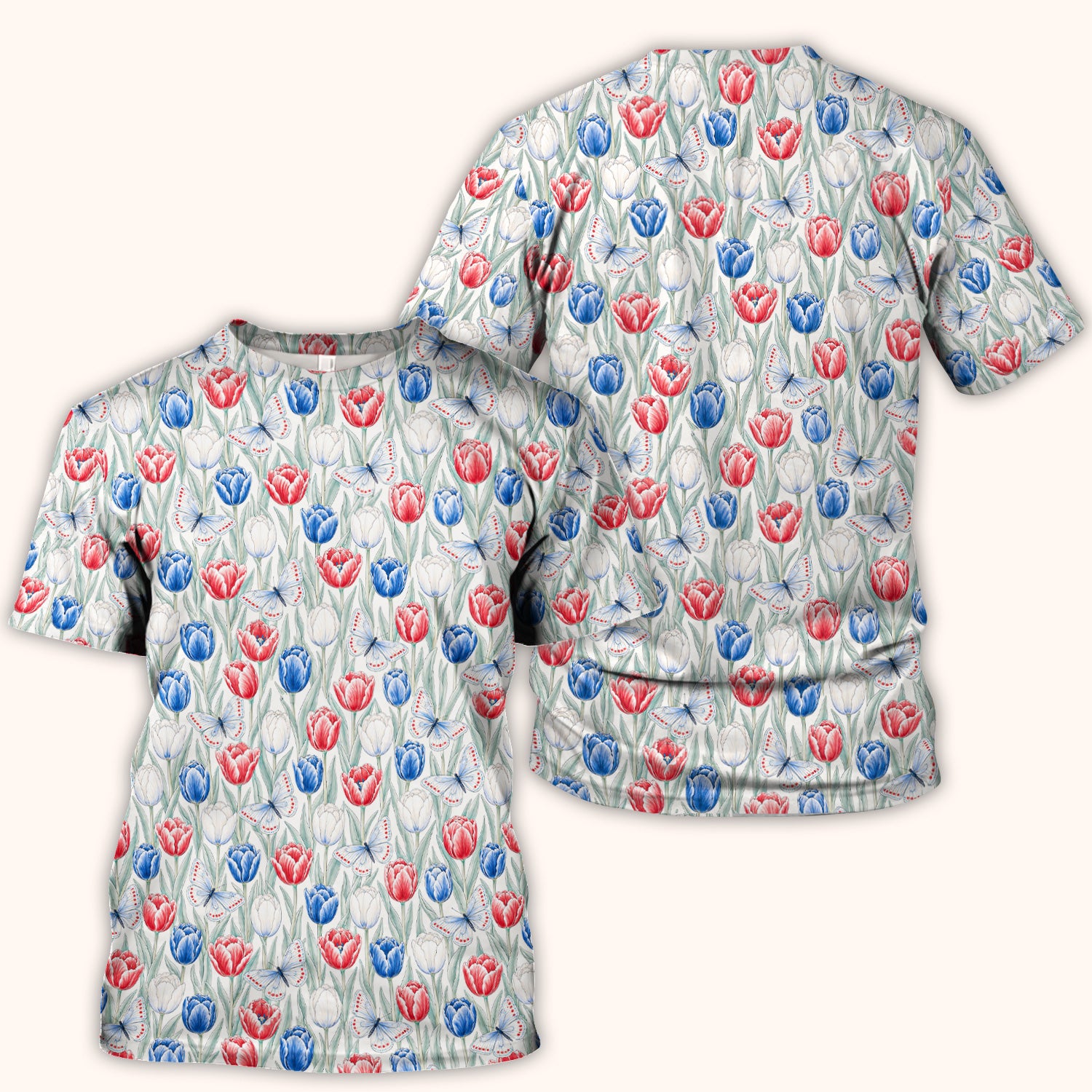 Patriotic Tulip Butterfly Nurse for RN, CNA, Healthcare Workers Scrub Top, Comfortable Scrubs for Nurses
