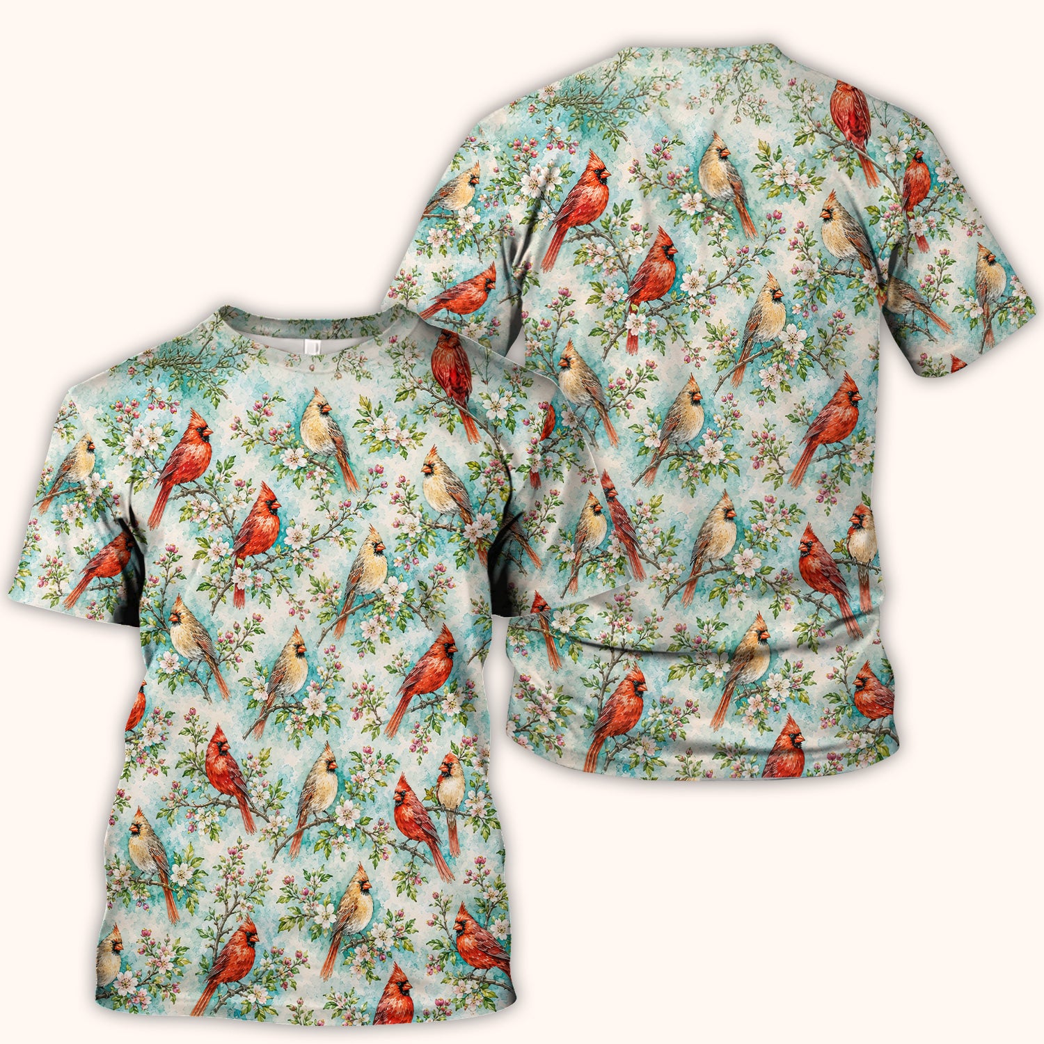 Cardinal Blossom Branch Pattern Scrub Top, Comfortable Scrubs for Nurses