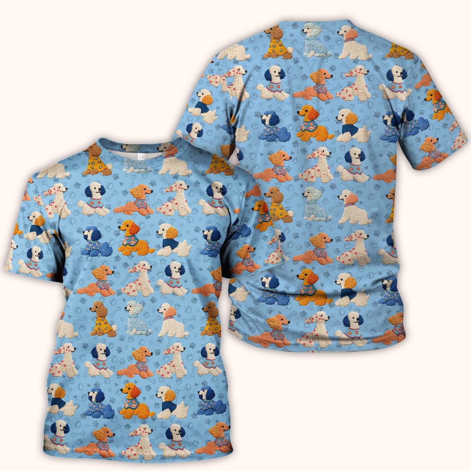 Cute Colorful Poodle Pattern Scrub Top, Comfortable Scrubs for Nurses