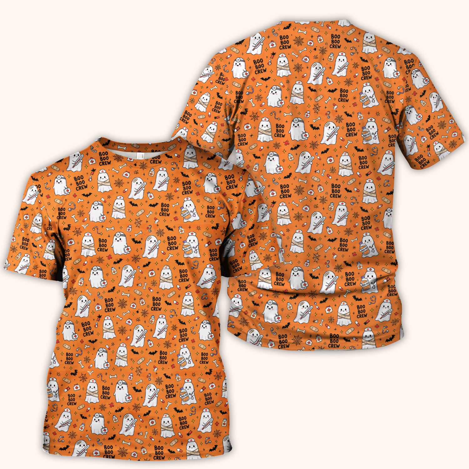 Cute Halloween Boo Boo Crew Ghost Scrub Top, Comfortable Scrubs for Nurses
