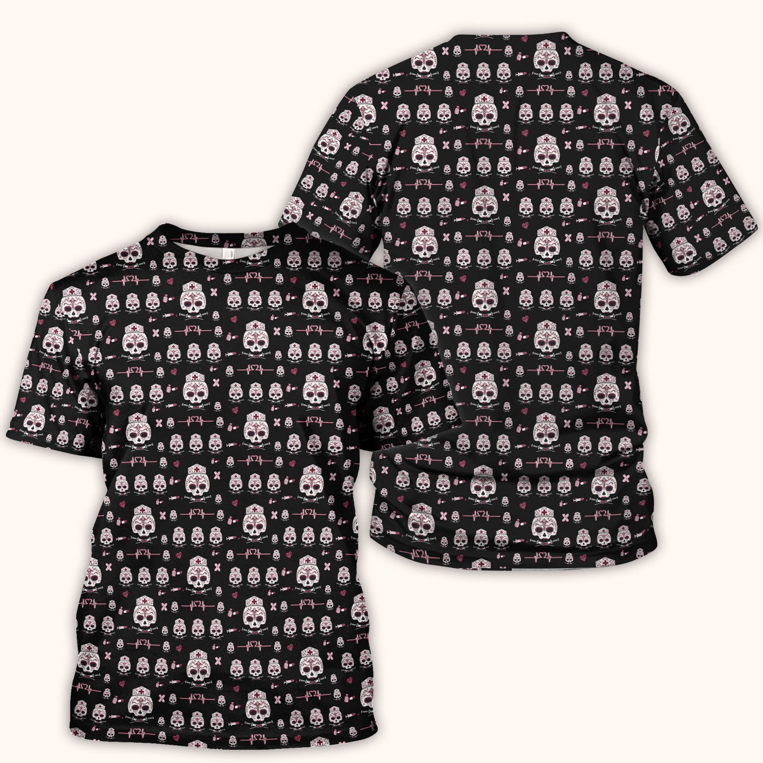 Sugar Skull Scrub Top, Skull Pattern Scrub Shirt, Breathable Fabrics Nursing Uniform