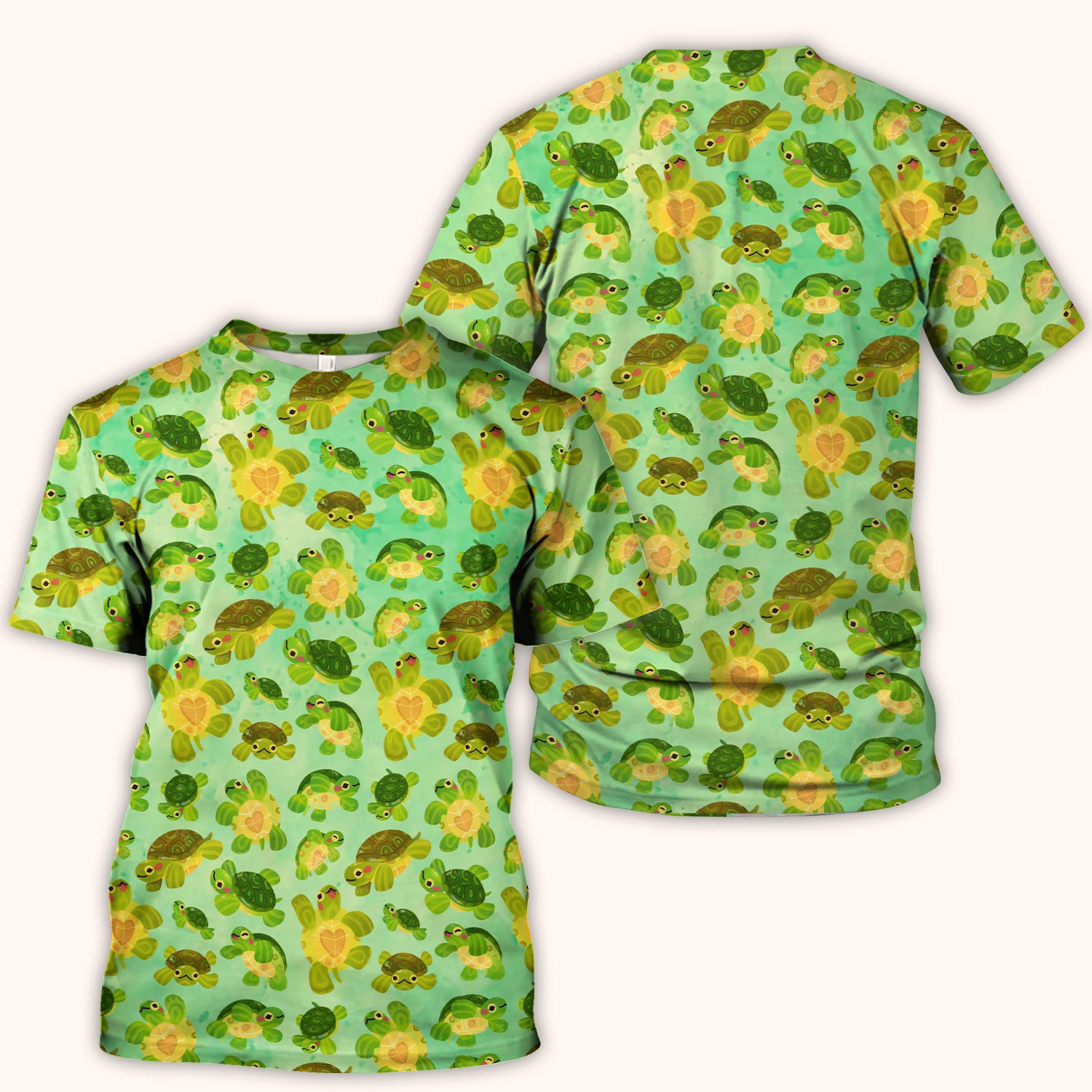 Cute Green Sea Turtle Pattern Scrubs Top, Breathable Fabrics Nursing Uniform