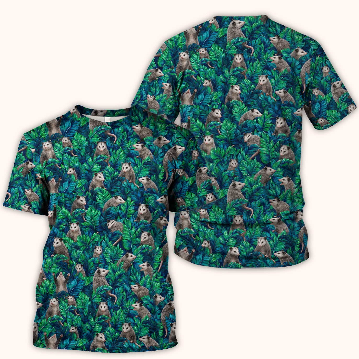 Tropical Opossum Jungle Leaves Pattern Scrub Top, Comfortable Scrubs for Nurses