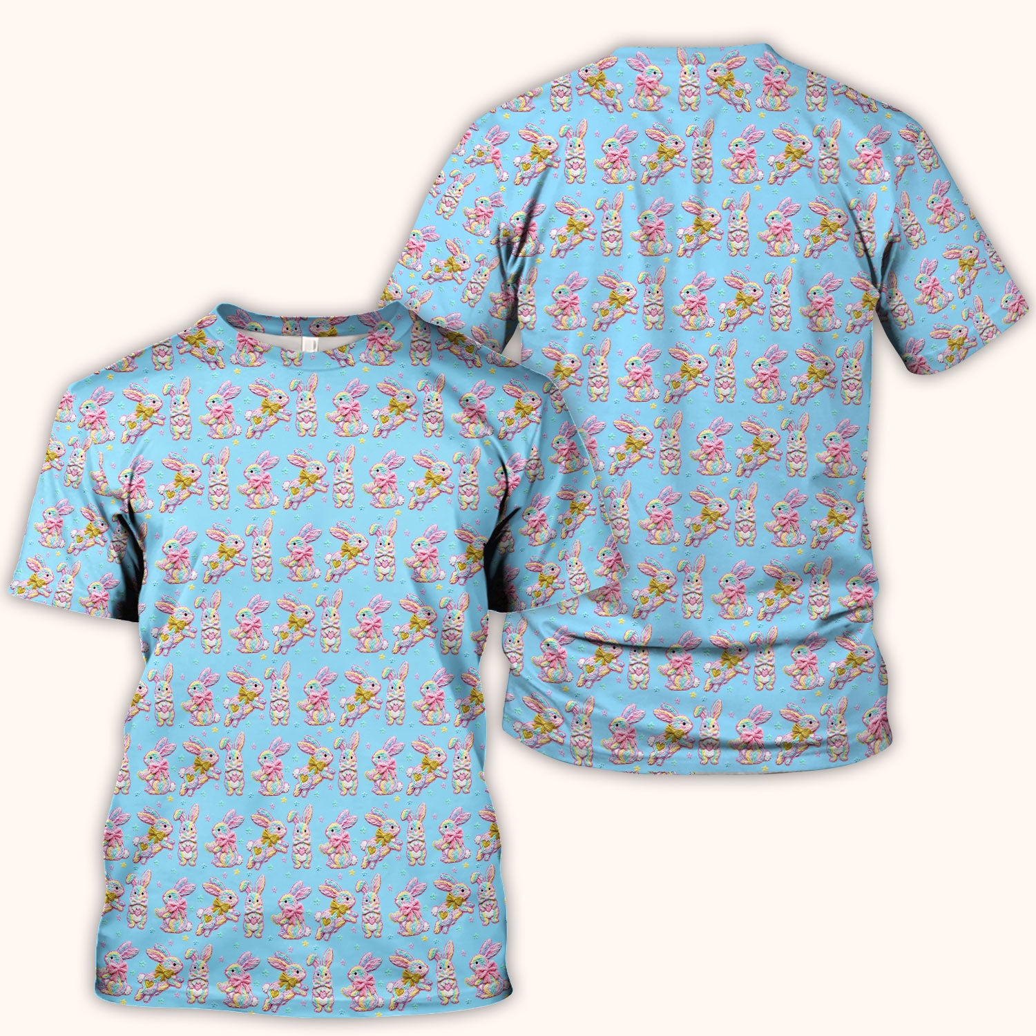 Cartoon Bunny All Over Print Scrub Top, Comfortable Scrubs for Nurses, Easter