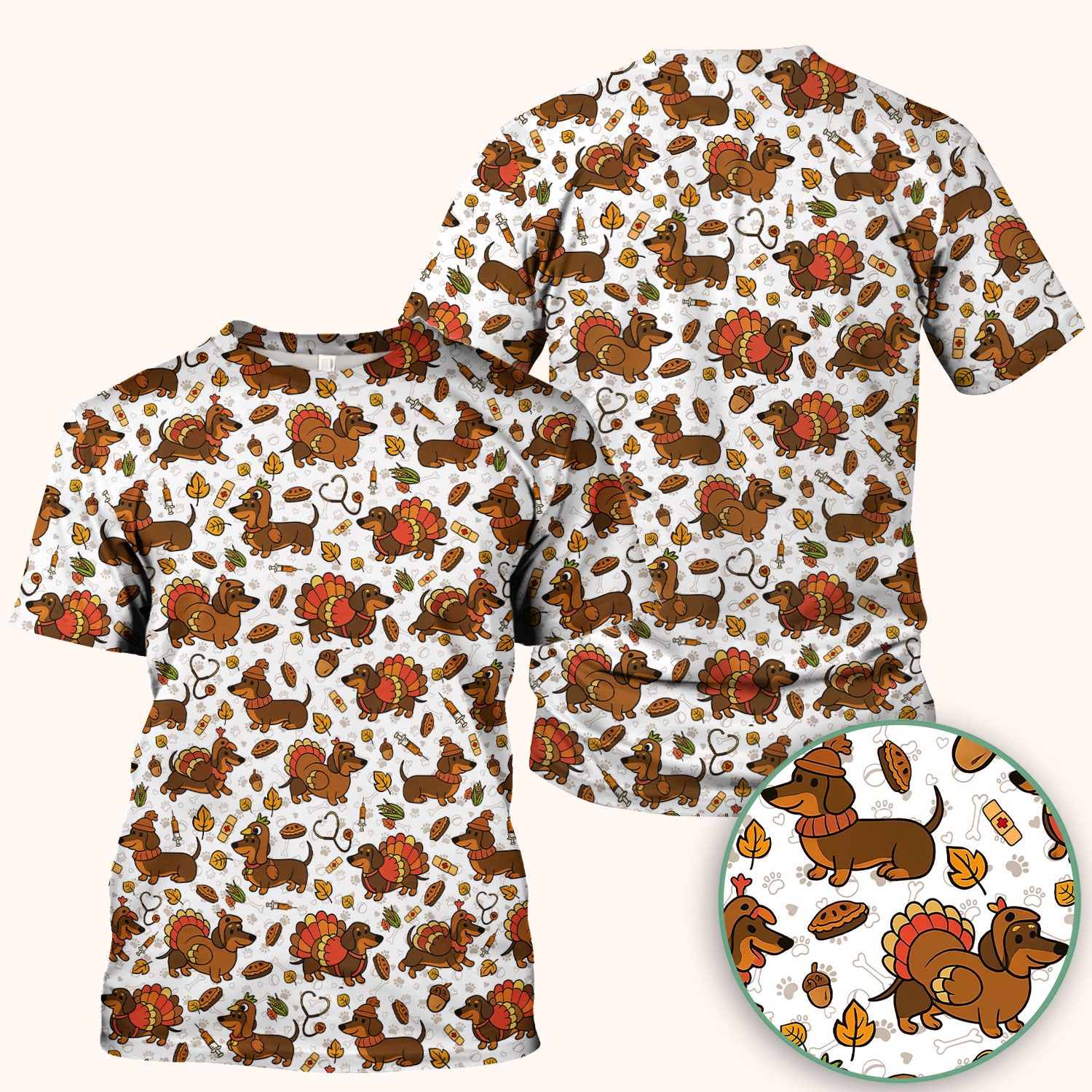 Thanksgiving Dachshund Scrubs Top - Cute Dog Turkey Medical Uniform Shirt for Nurses - Funny Holiday Gift