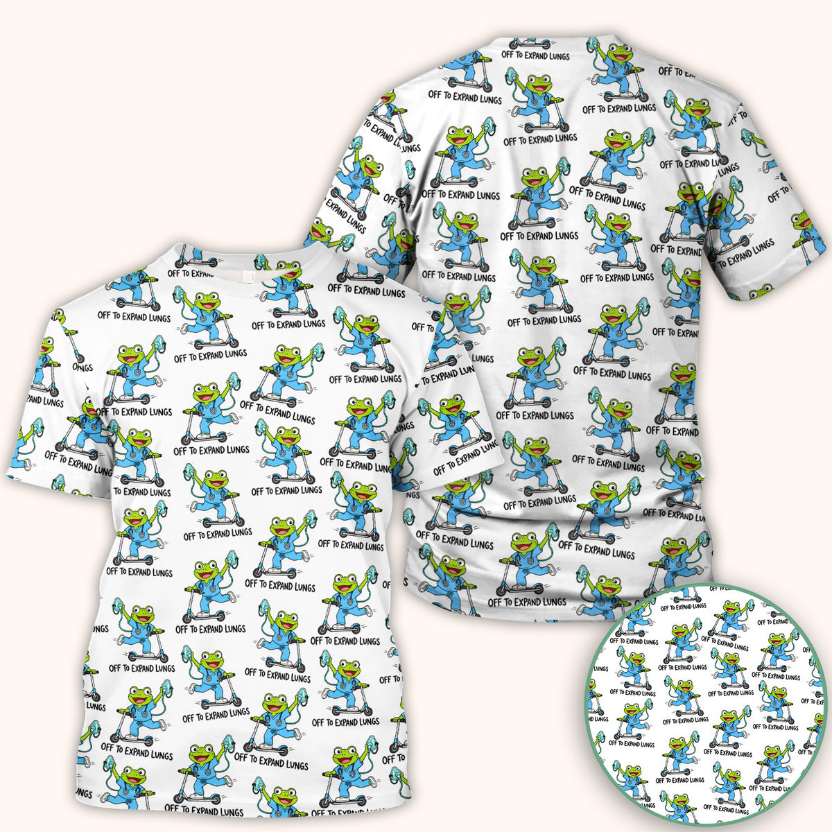 Off To Expand Lungs Frog Pattern Scrub Top, Comfortable Scrubs for Nurses