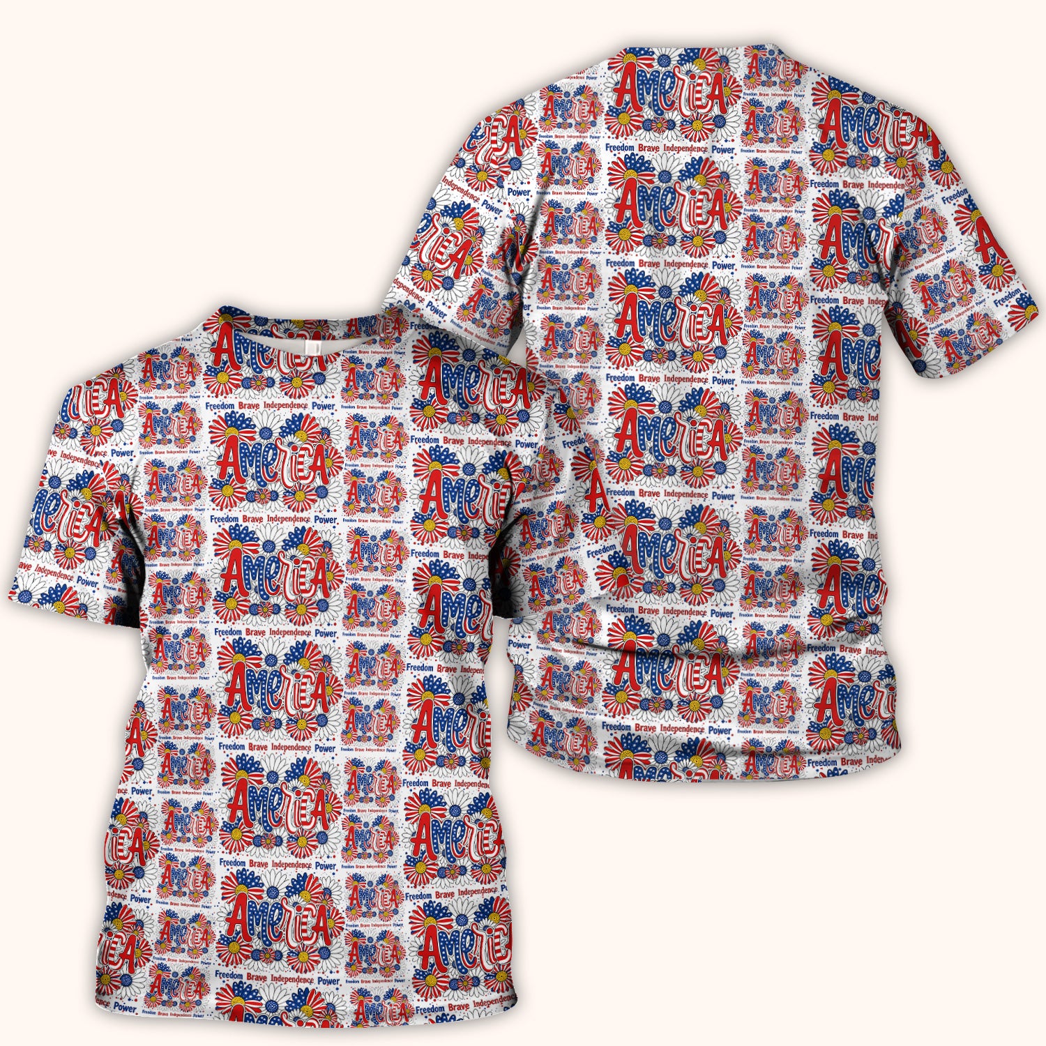 Patriotic America Floral Fireworks Pattern Scrub Top, Comfortable Scrubs for Nurses