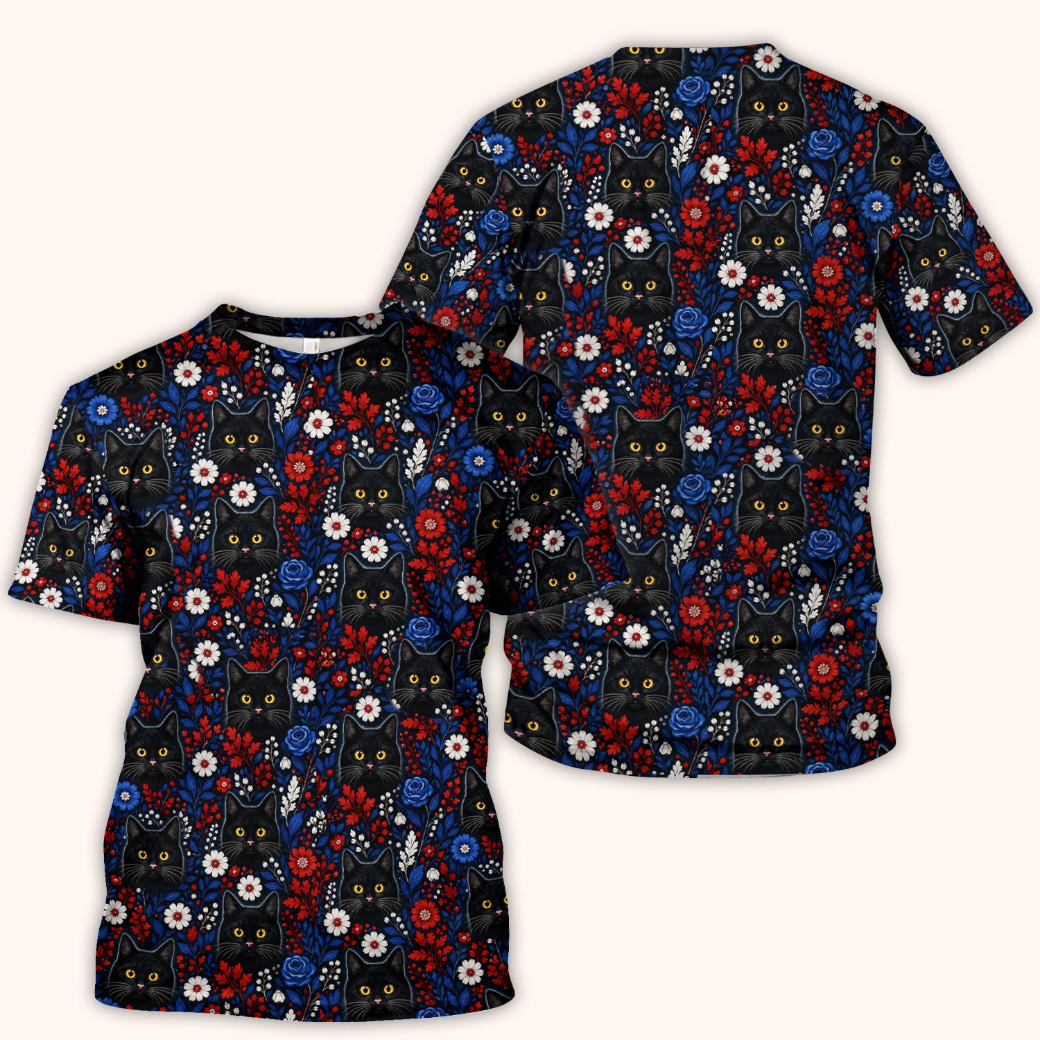 Black Cat Floral Nurse Scrub Top for RN, CNA, Veterinary Staff, Cat Lover Uniform