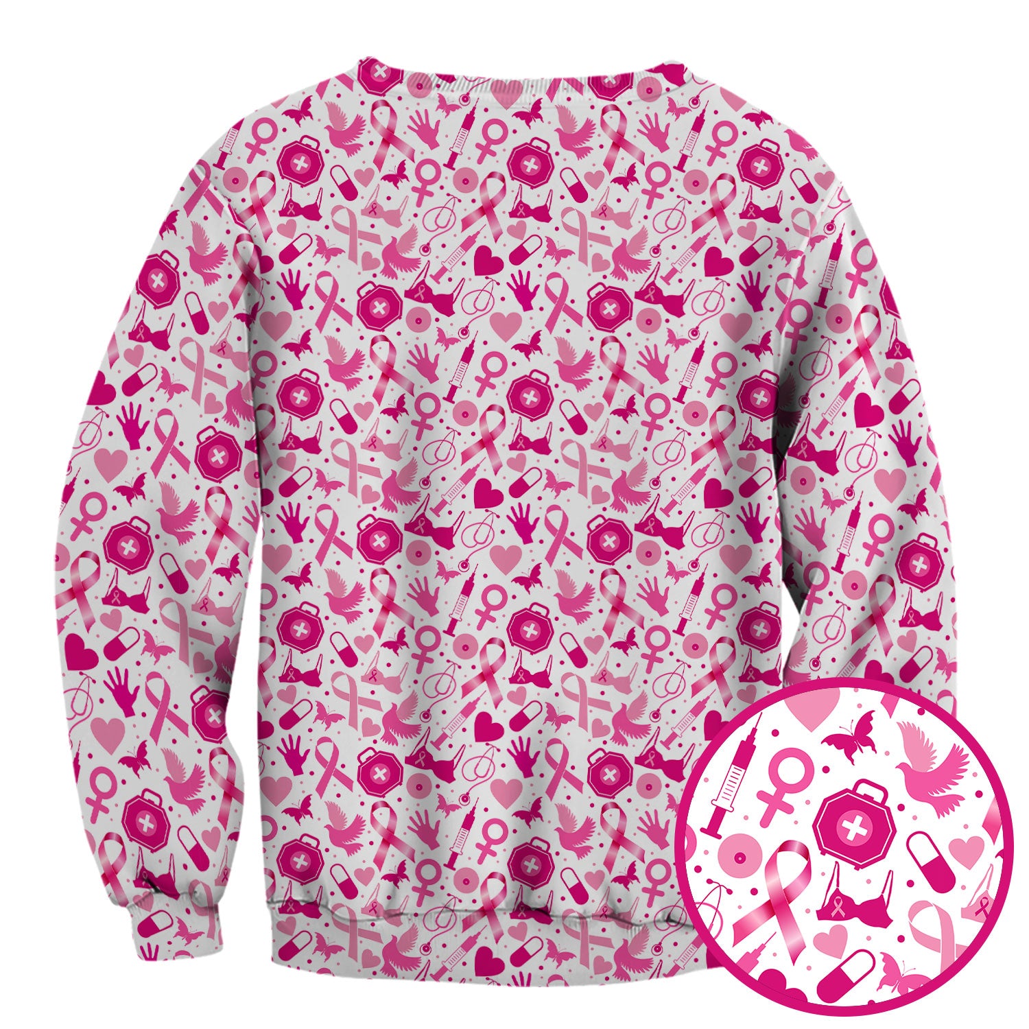 Personalized Breast Cancer Pink Ribbon Scrub Top - Medical Uniform with Pockets - Gift for RN LPN Healthcare Workers
