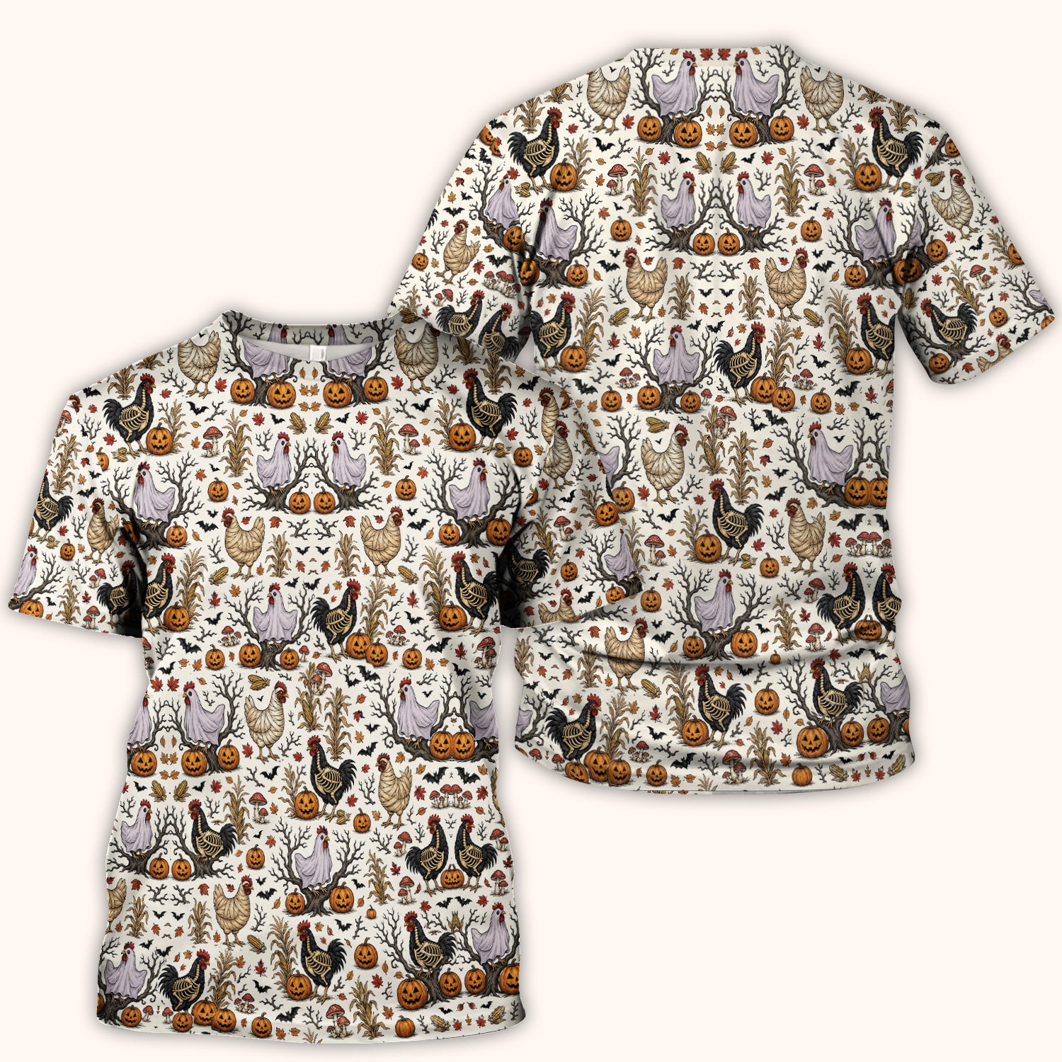 Halloween Skeleton Chickens Pattern Scrub Top, Comfortable Scrubs for Nurses