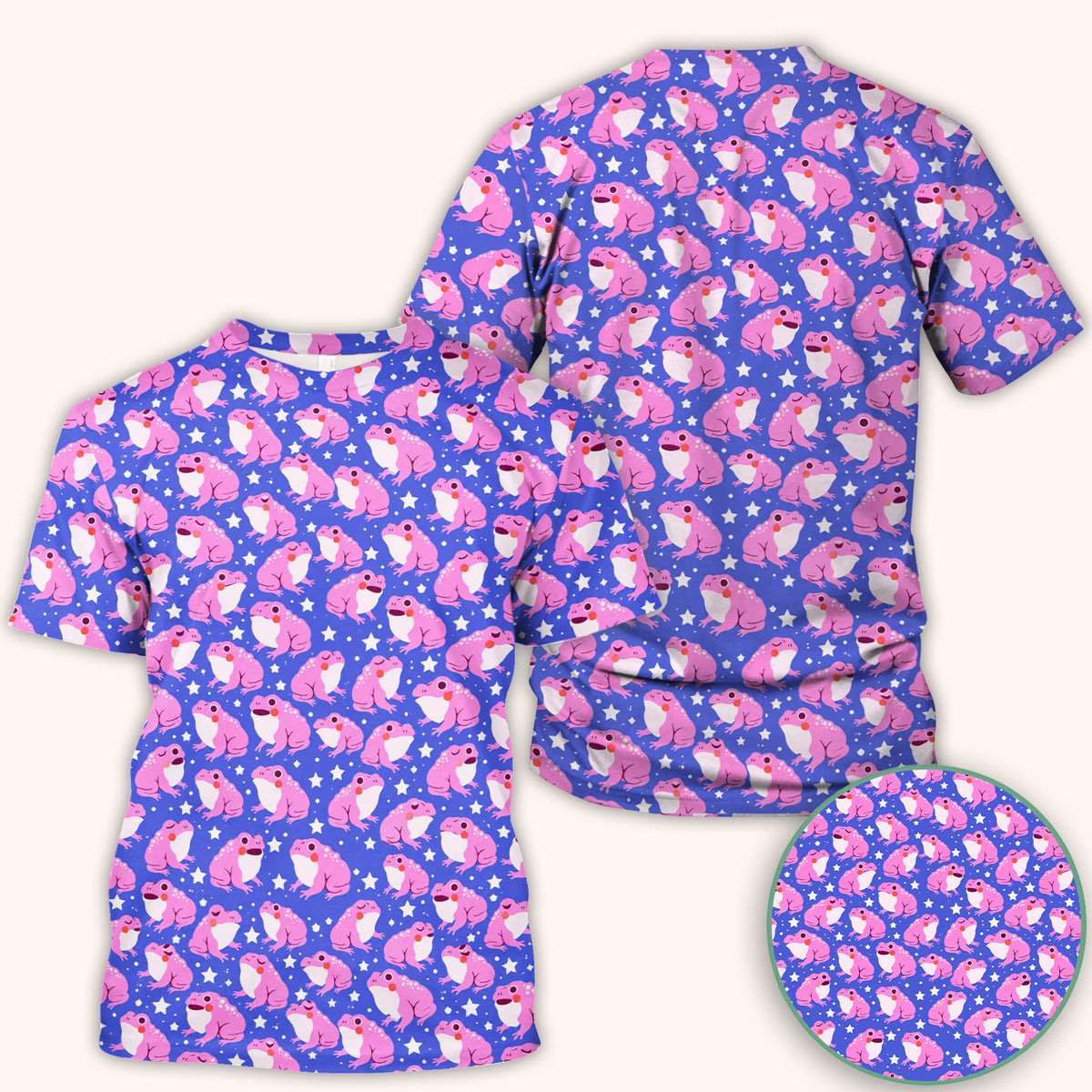 Cute Pink Frogs with Stars Pattern Scrub Top, Comfortable Scrubs for Nurses