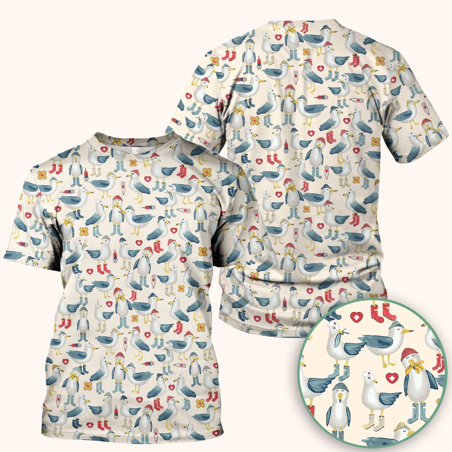 Seagull Scrub Top for Nurses - Adorable Birds Medical Uniform - Funny Shirt for RN CNA LPN