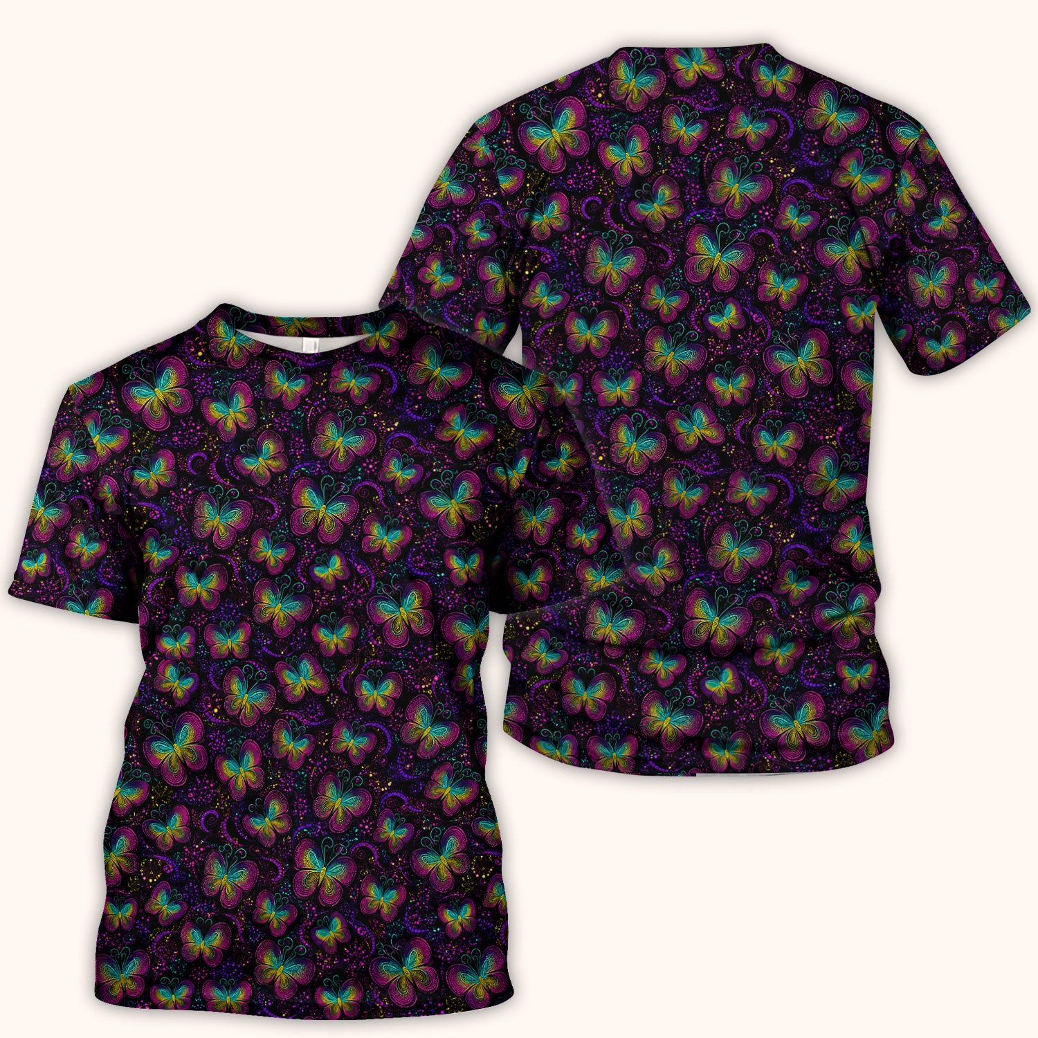 Cute Neon Butterfly Swirl Pattern Scrub Top, Comfortable Scrubs for Nurses