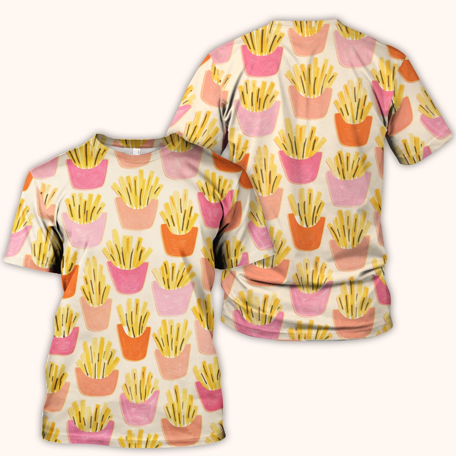 Funny French Fries Snack Food Pattern Scrub Top, Comfortable Scrubs for Nurses