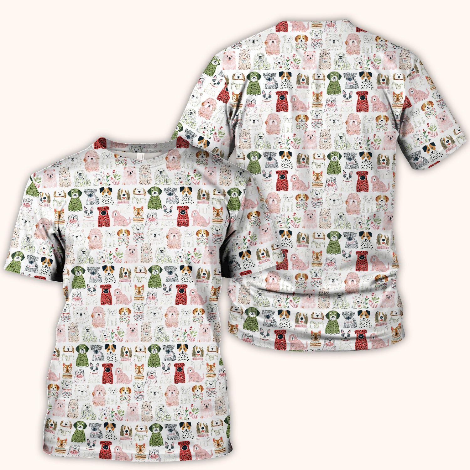 Cute Cartoon Dog Breeds Pattern Scrub Top, Comfortable Scrubs for Nurses