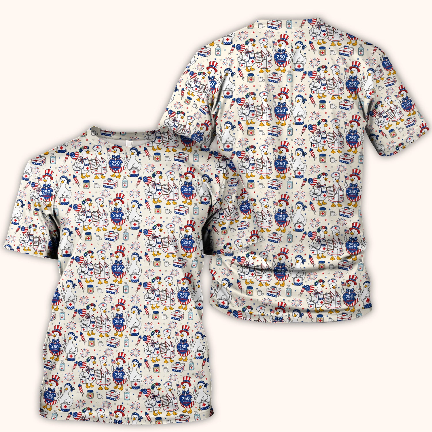 Funny Patriotic Goose Nurse for RN, CNA, Healthcare Workers Scrub Top, Comfortable Scrubs for Nurses