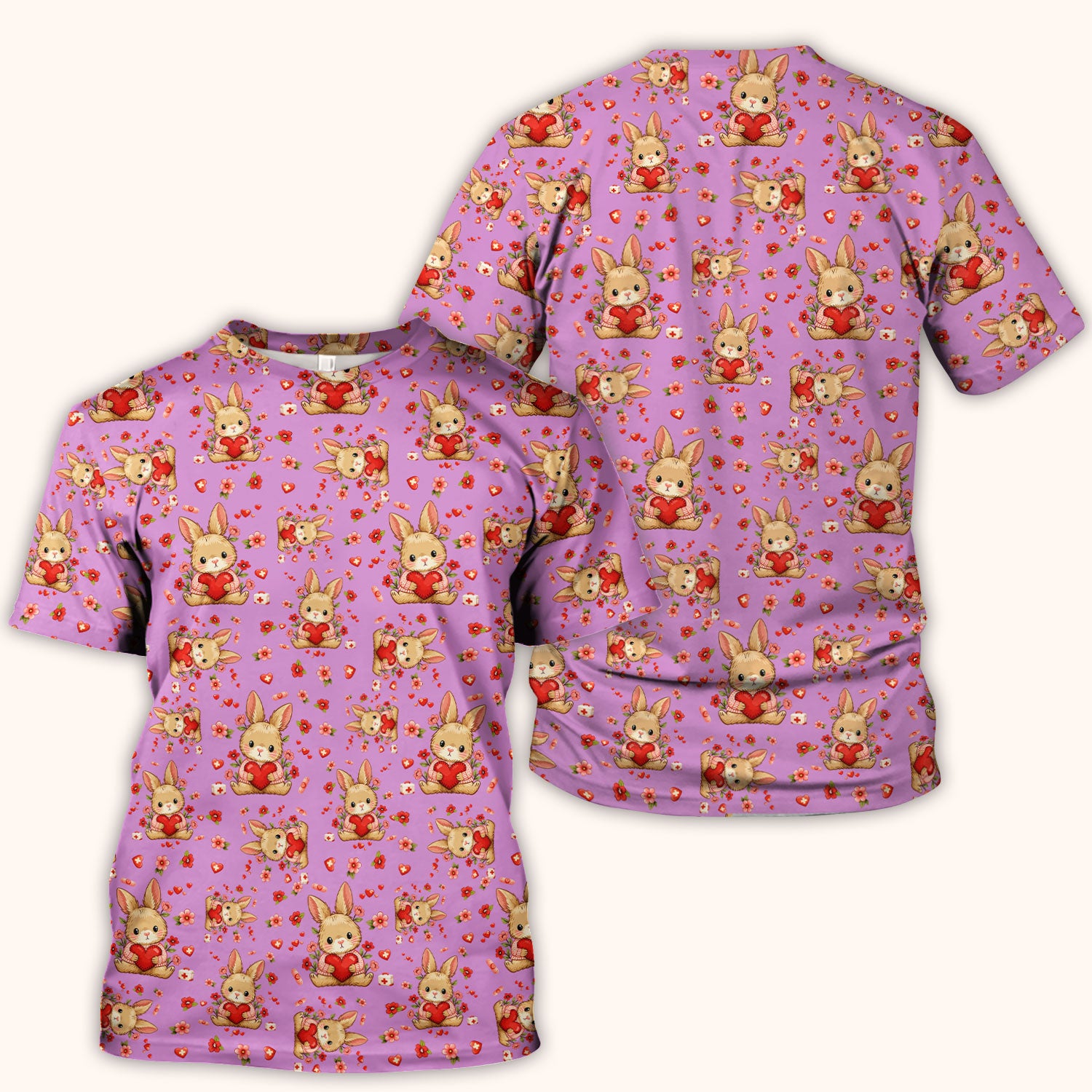 Adorable Bunny Heart Healthcare Design Scrub Top, Comfortable Scrubs for Nurses, Easter