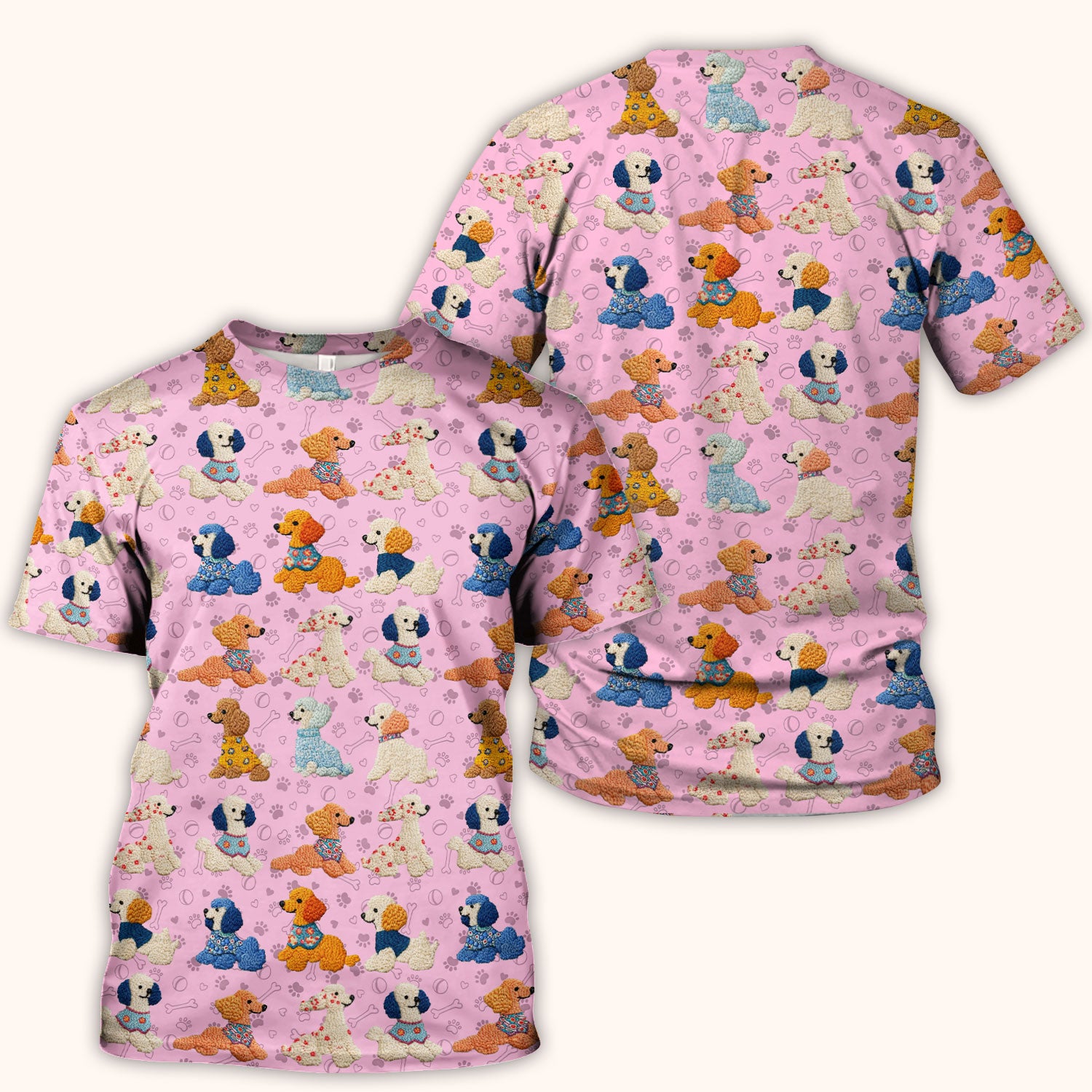 Cute Colorful Poodle Pattern Scrub Top, Comfortable Scrubs for Nurses