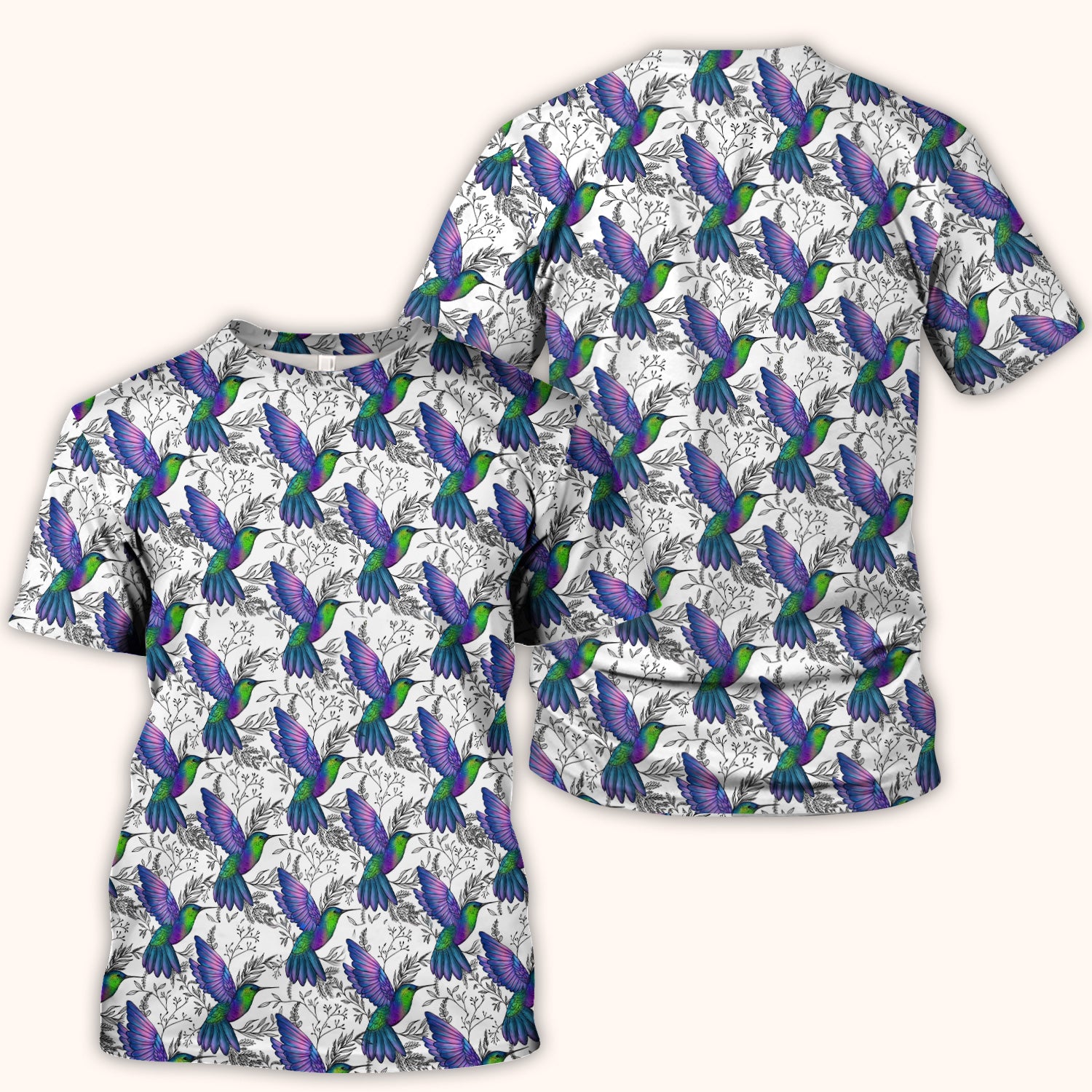 Colorful Hummingbird Flying Botanical Pattern Scrub Top, Comfortable Scrubs for Nurses