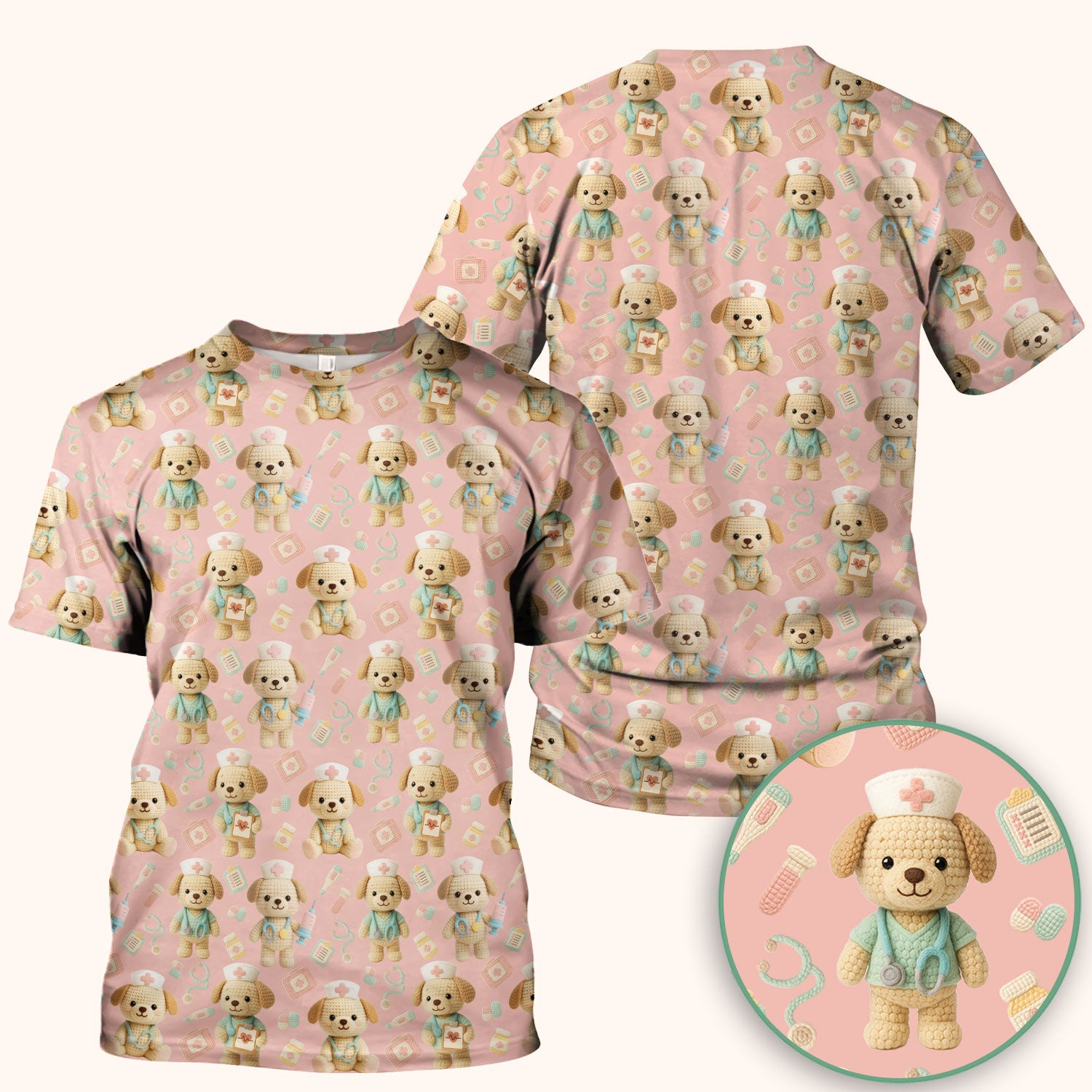 Cute Labrador Scrub Top for Nurse - Pastel Crochet Dog Medical Scrubs - Adorable Puppy Med Uniform Gift for Women