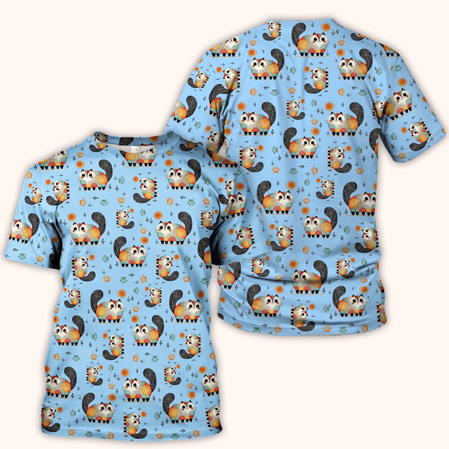 Playful Cat Illustration Nurse Scrub Top, Comfortable Scrubs for Nurses