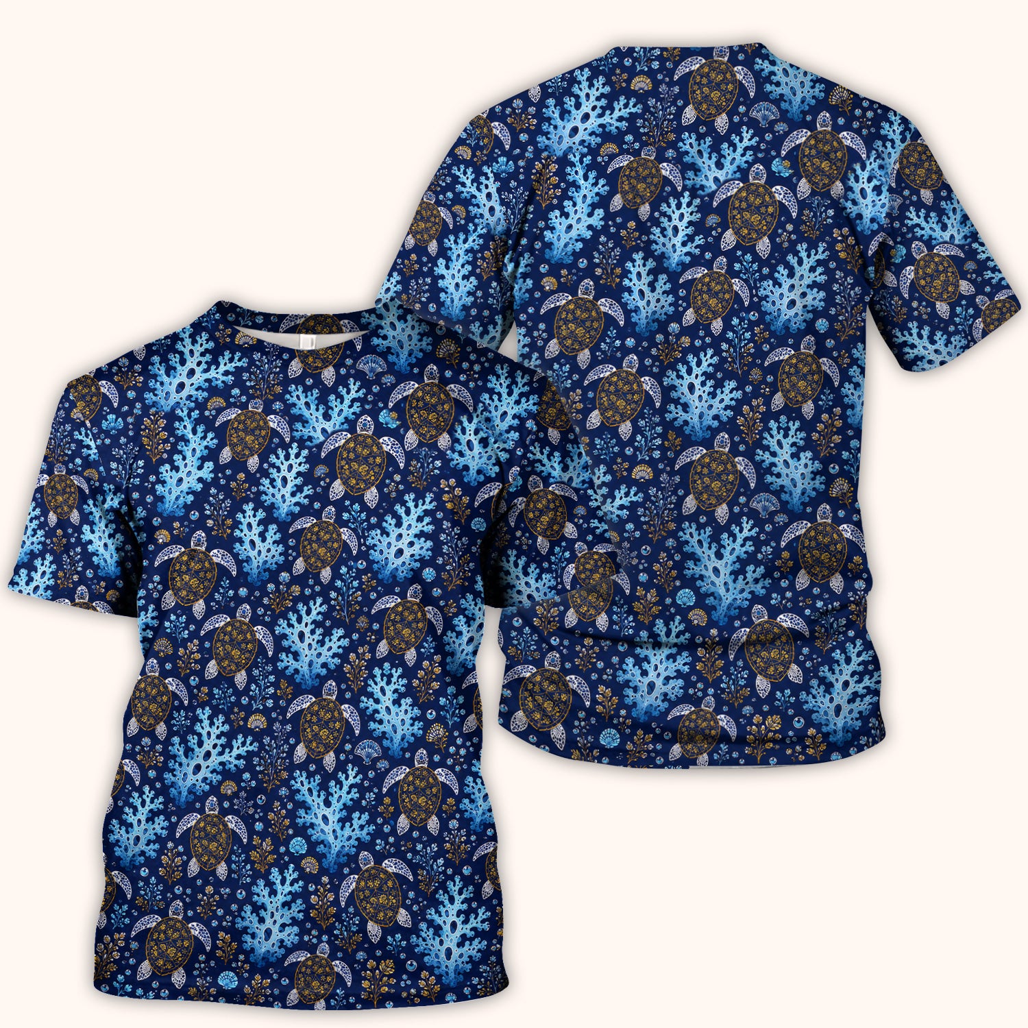 Ocean Turtle Coral Nurse Pattern Scrub Top for RN, CNA, Coastal Sea Life Medical Uniform