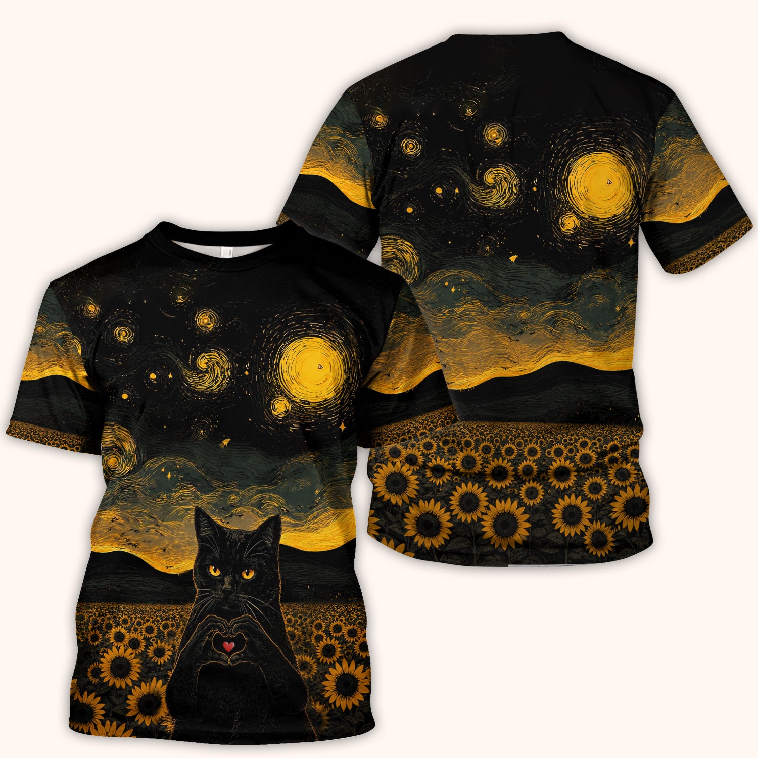 Cute Black Cat Sunflower Night Pattern Scrub Top, Comfortable Scrubs for Nurses