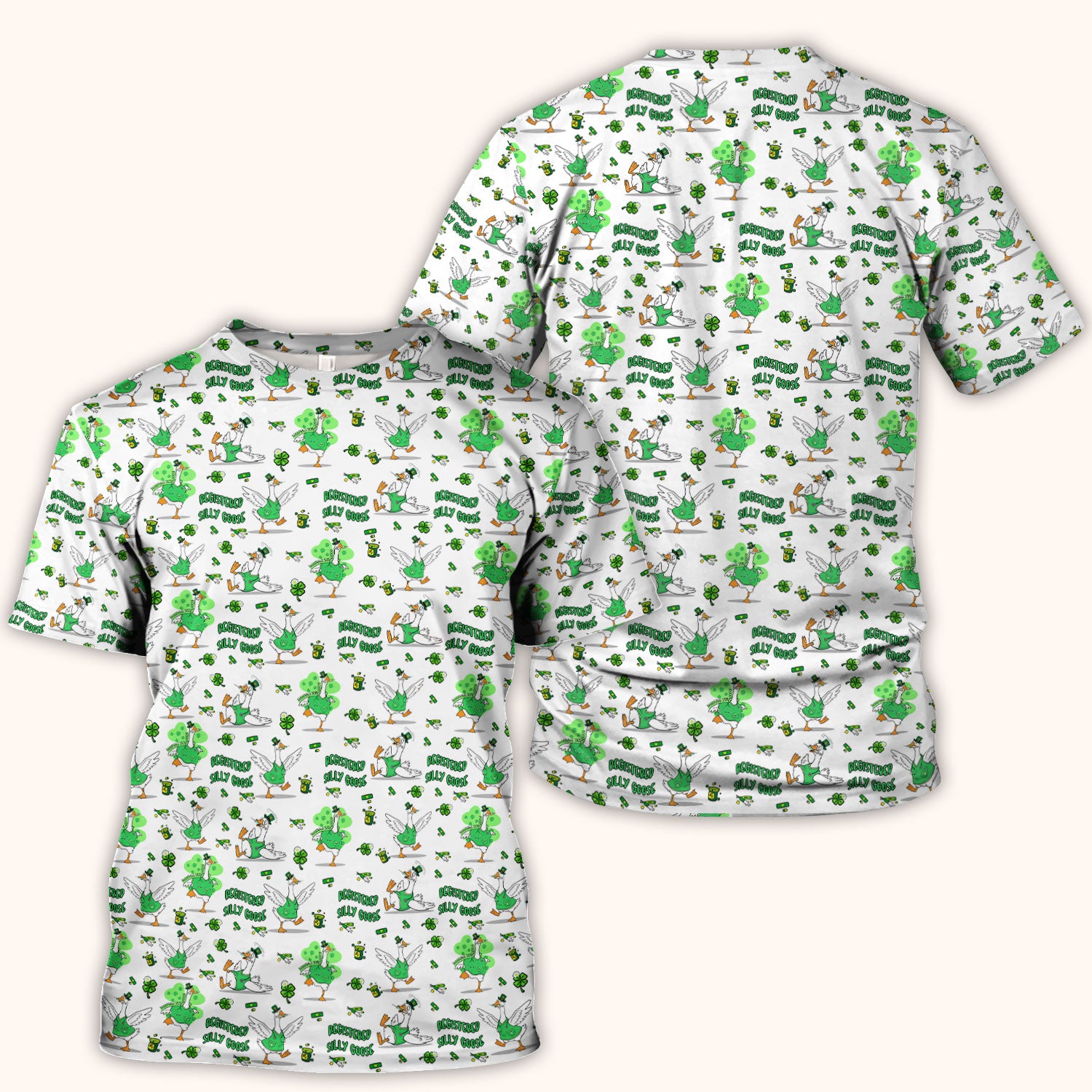 Silly Goose St. Patrick’s Day Scrub Top, Funny Goose Shamrock Pattern Nurse Scrub Shirt, Irish Green Nursing Uniform