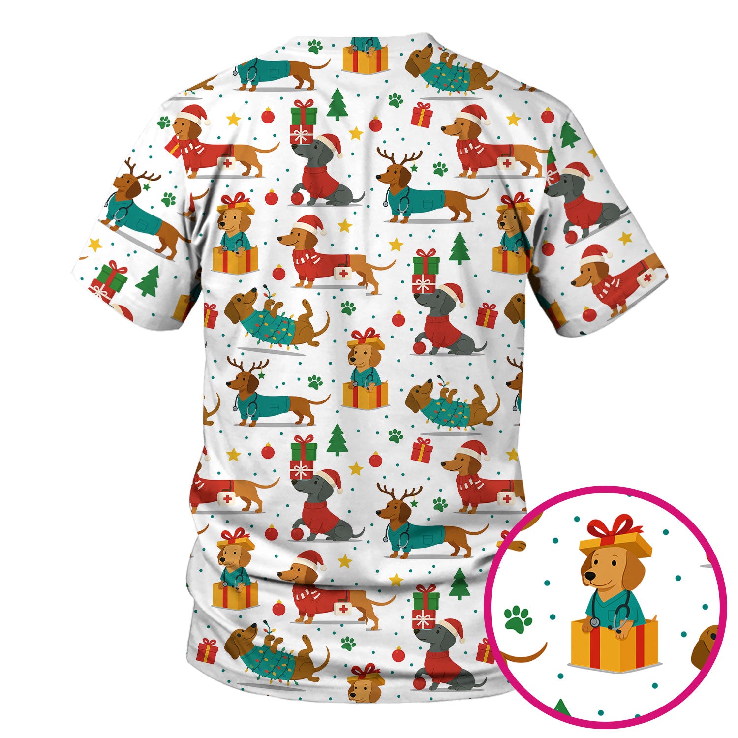 Dachshund Scrub Top Christmas - Cute Dog Nurse Shirt - Holiday Medical Scrubs Gift for Women CNA RN Doctor