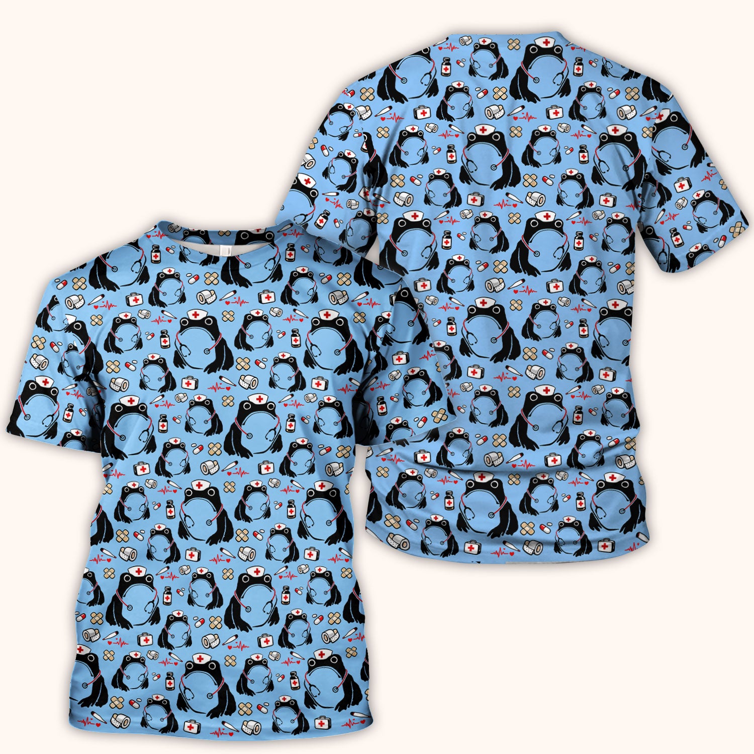 Cute Frog Nurse Medical Print Scrub Top, Comfortable Scrubs for Nurses