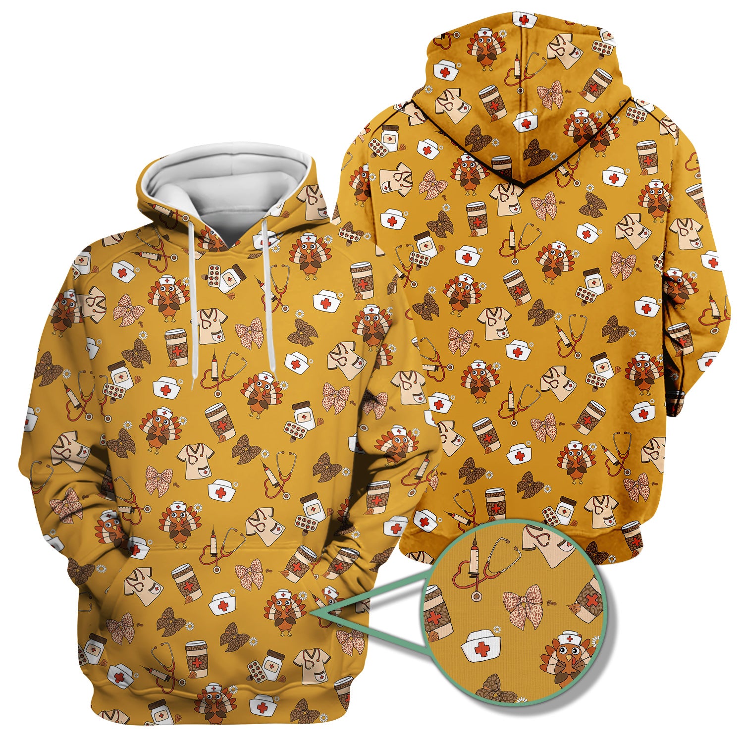 Cute Nurse Fall Season Scrub Top - Thanksgiving Turkey & Stethoscope Medical Design  - Gift for RN LPN CNA