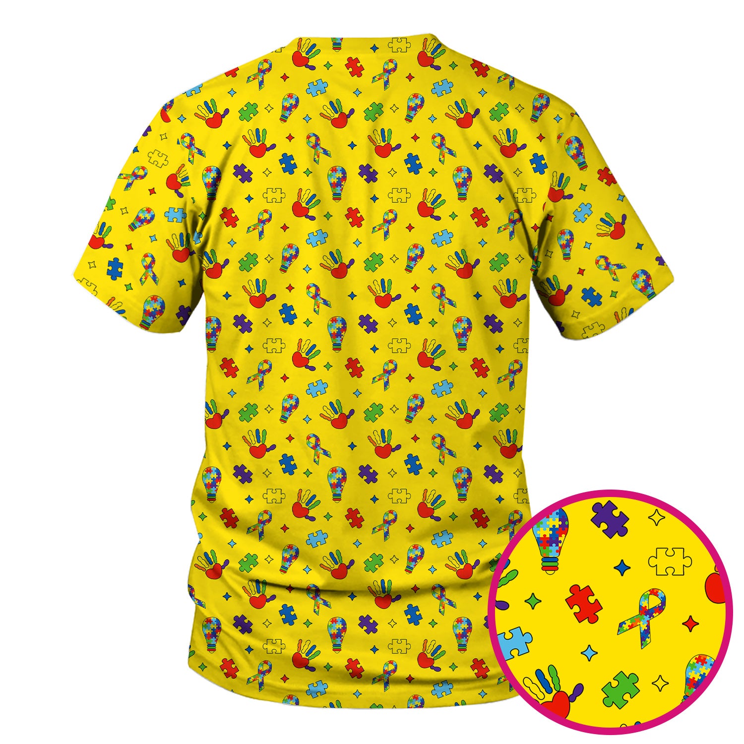 Autism Awareness Colorful Puzzle Pattern Scrub Top, Comfortable Scrubs for Nurses
