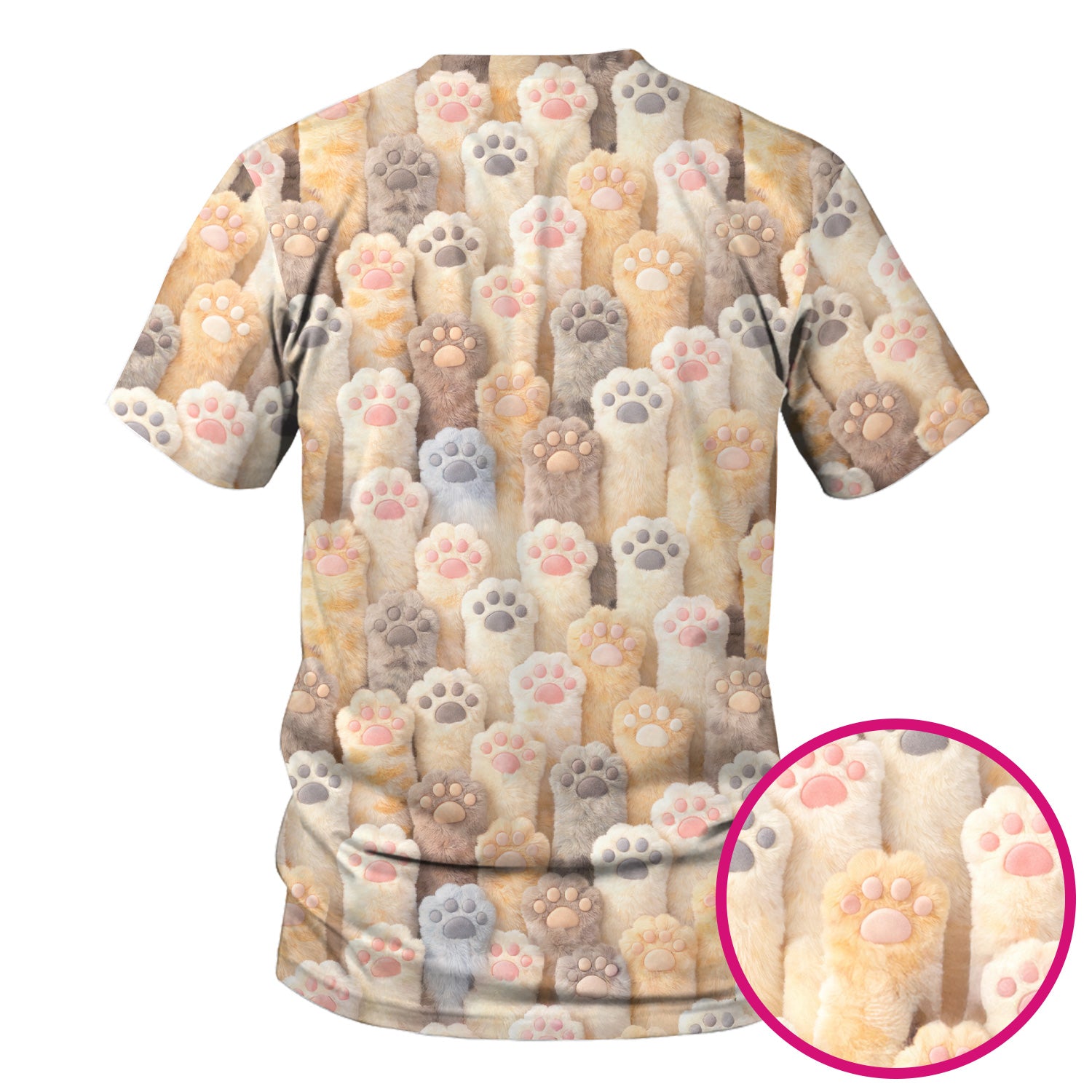 Cute Fluffy Cat Paw Pattern Scrub Top, Comfortable Scrubs for Nurses