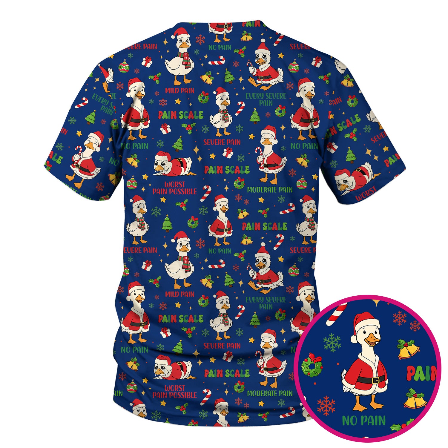 Christmas Nurse Scrub Top - Funny Goose Pain Scale - Cute Holiday Medical Uniform for Women